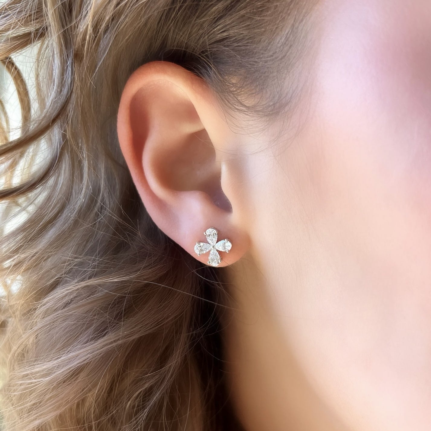 Pear Shape Diamond Flower Earrings