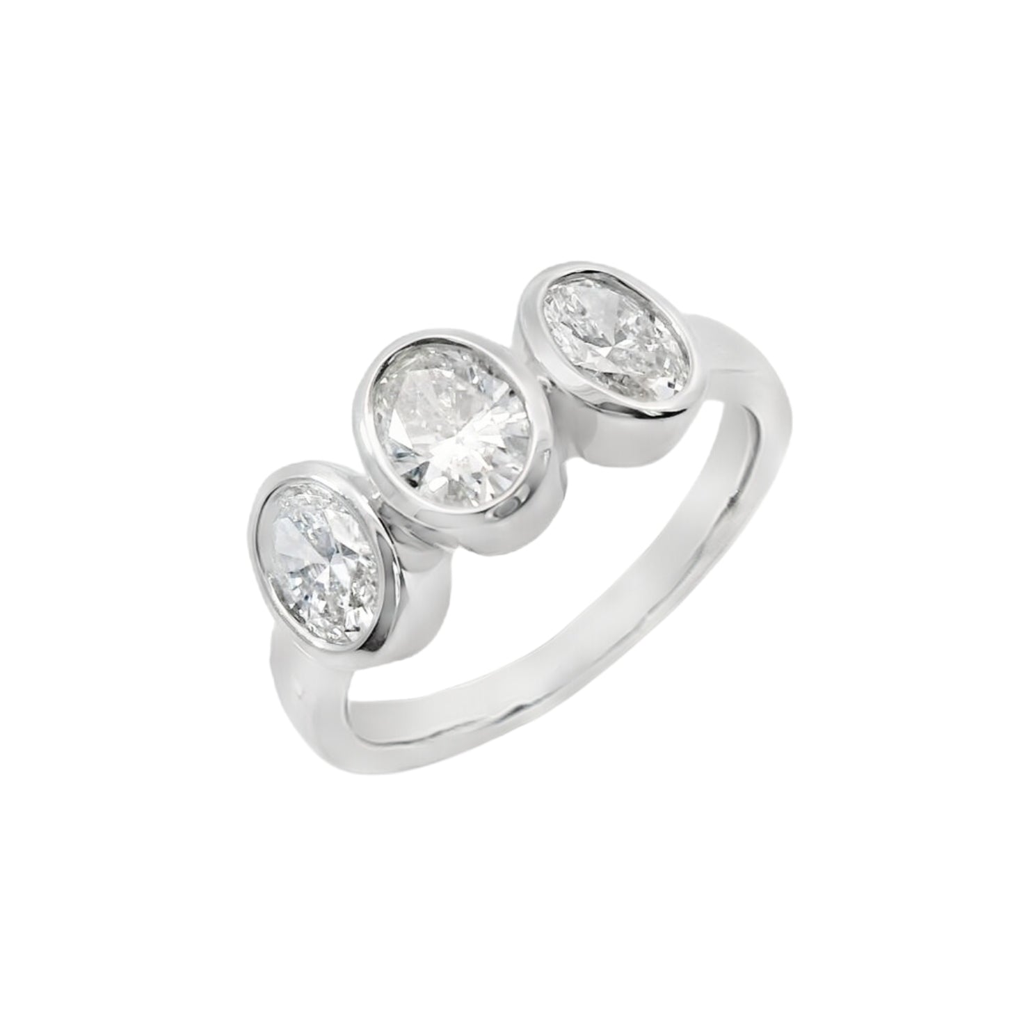 Bezel Set Oval Trilogy Diamond Ring