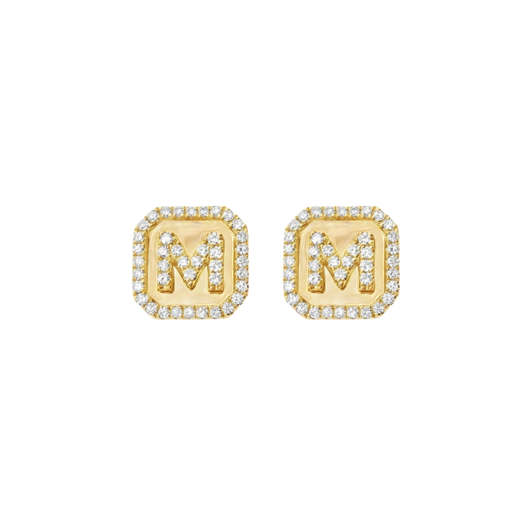 Square Pave Diamond Initial Studs