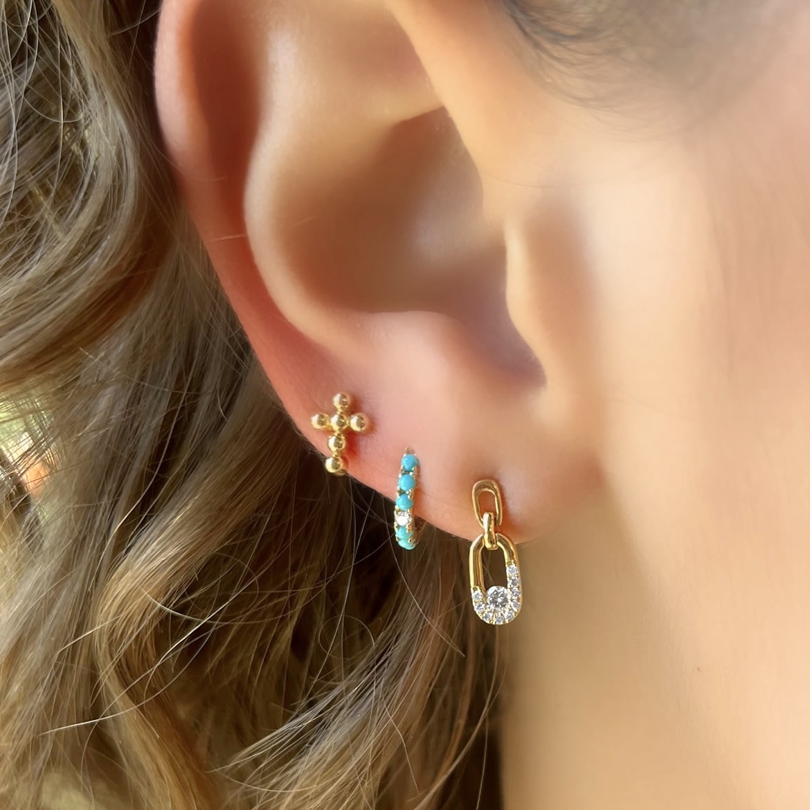 Mini Diamond Paperclip Earrings