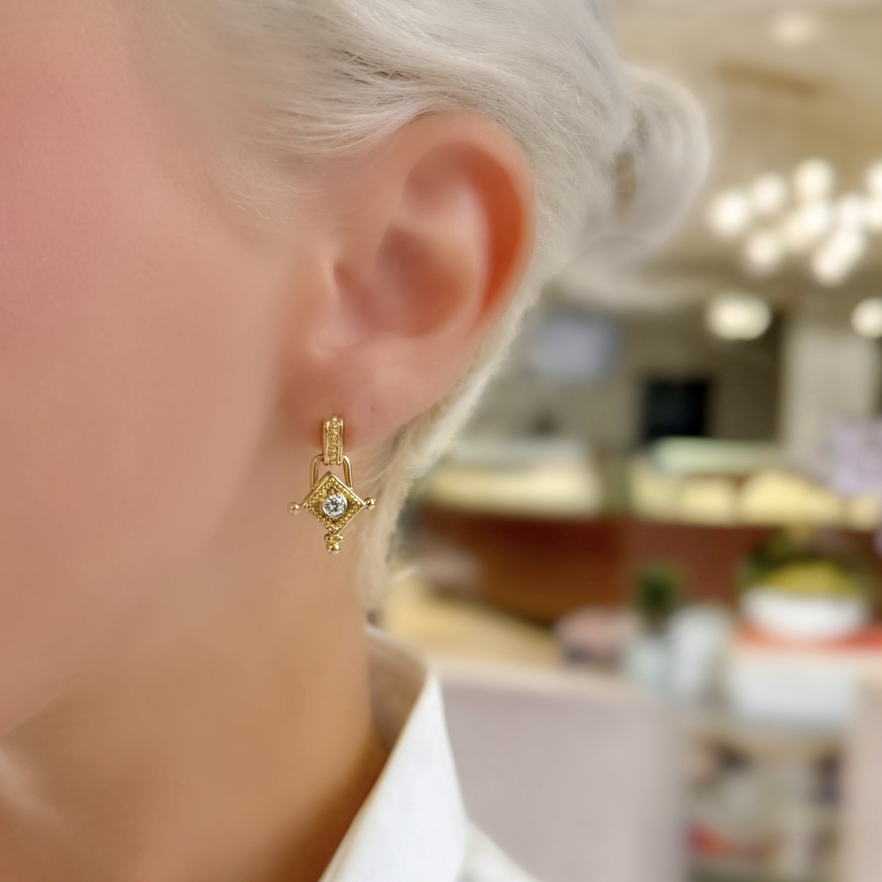 Square Diamond Drop Earrings