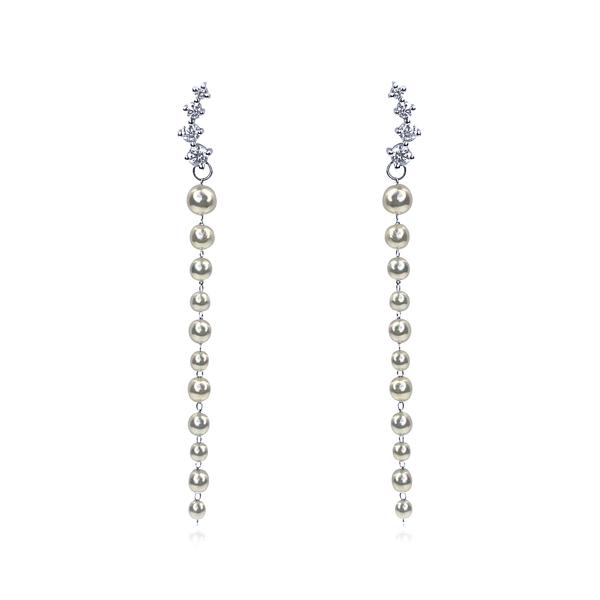 Diamond and Akoya Pearl Strand Earrings