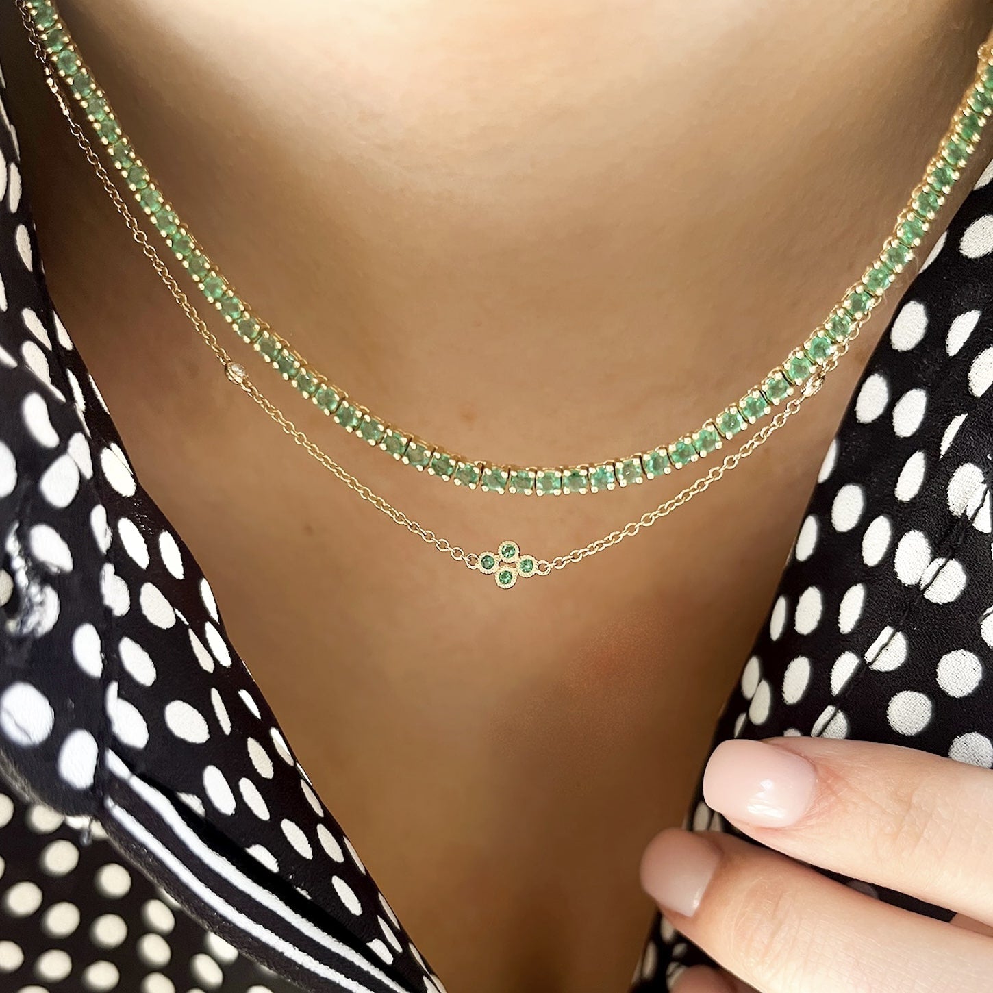 Emerald and Diamond Station Necklace