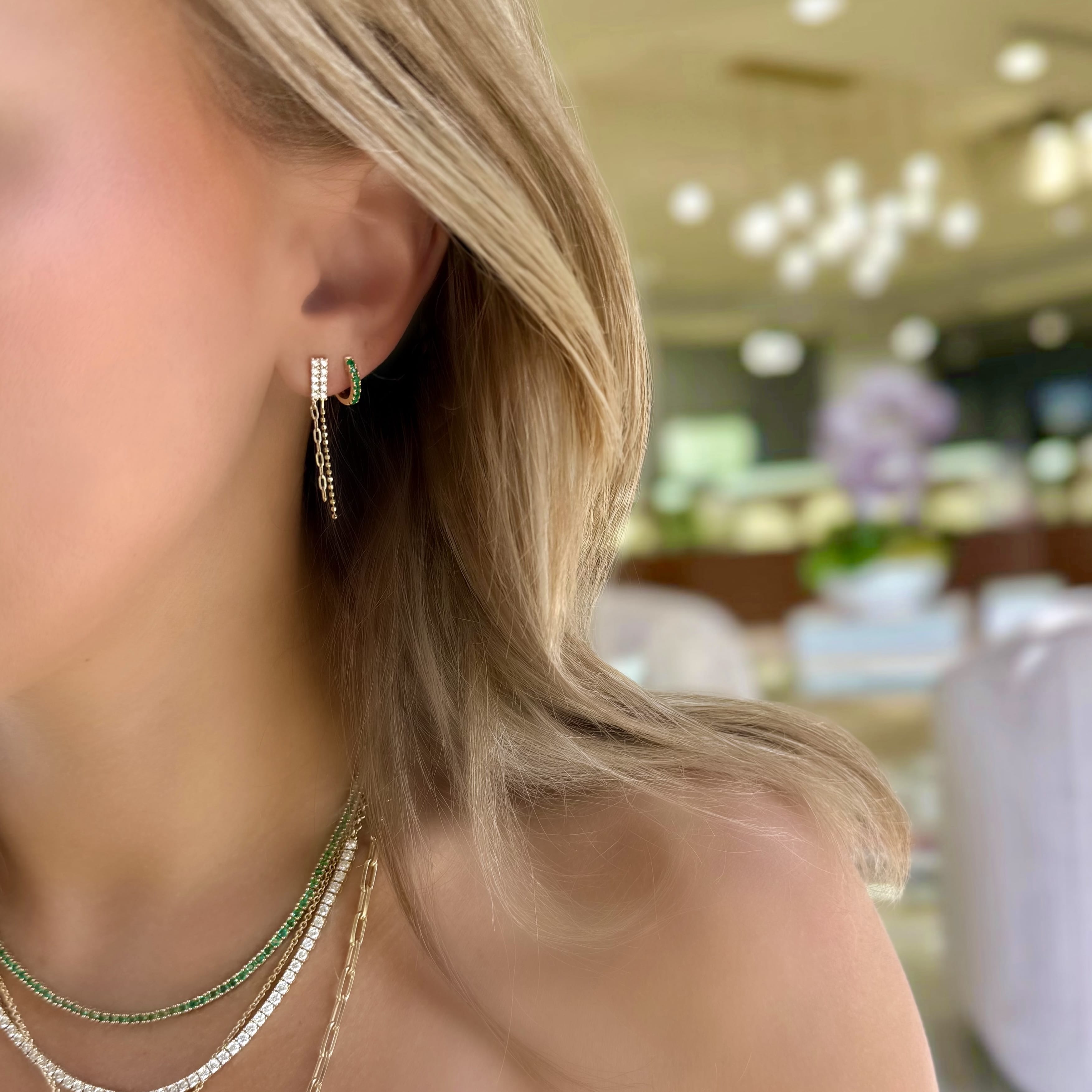 Diamond Drop Chain Earrings