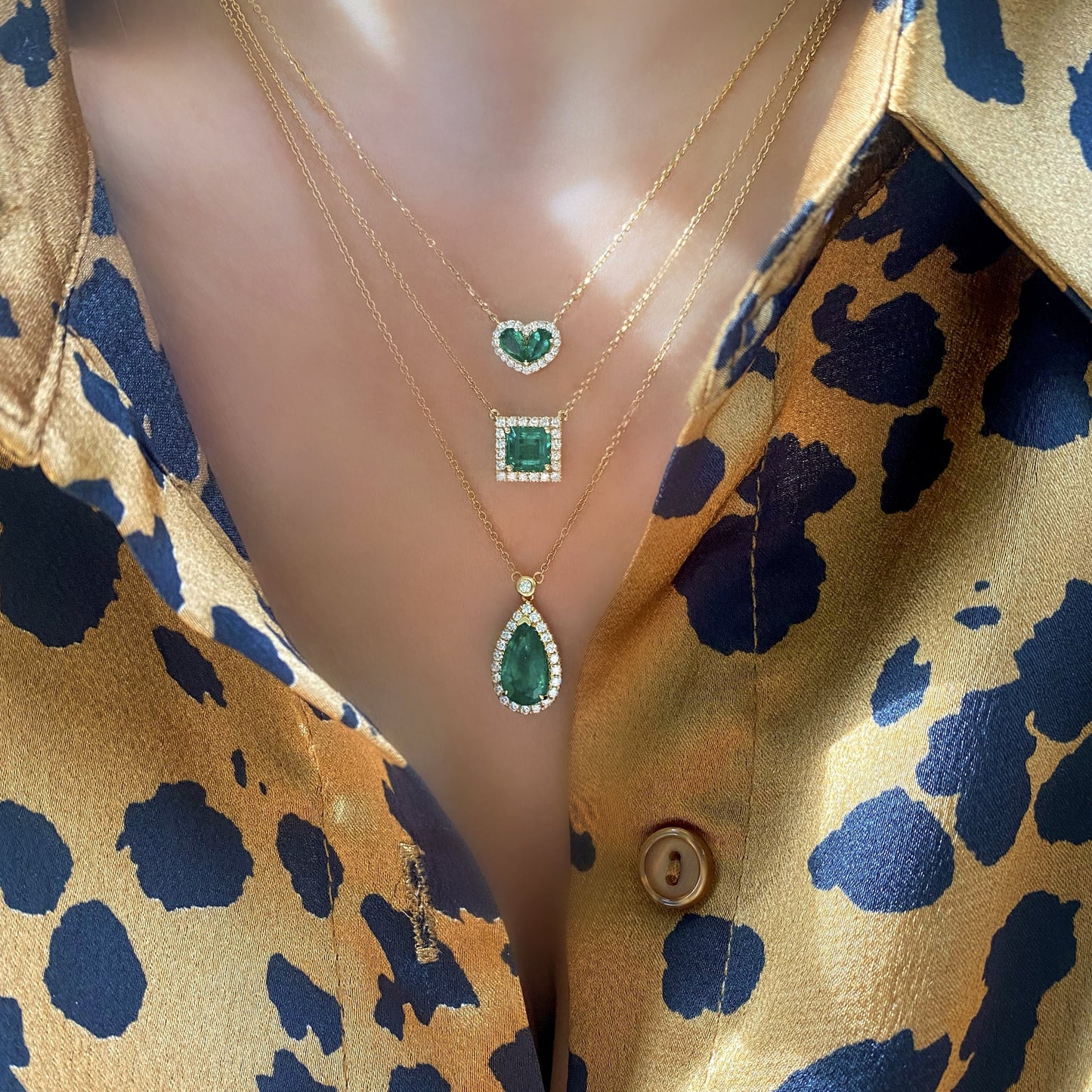 Pear Shape Emerald and Diamond Necklace