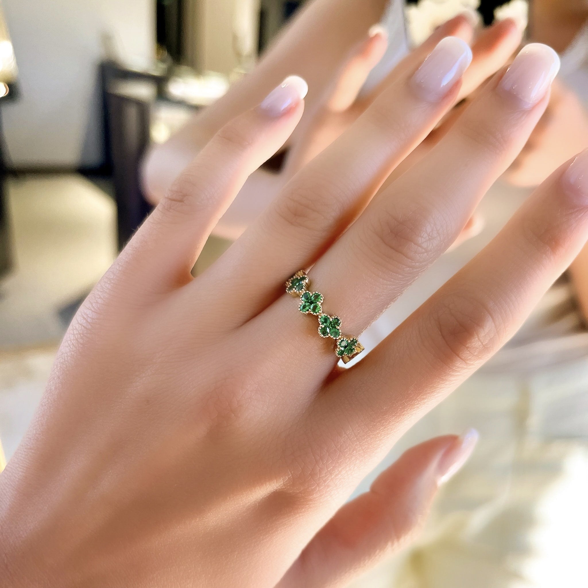 Emerald Clover Ring