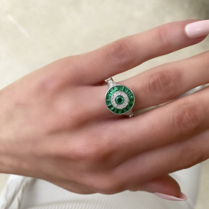 Emerald and Diamond Circle Ring