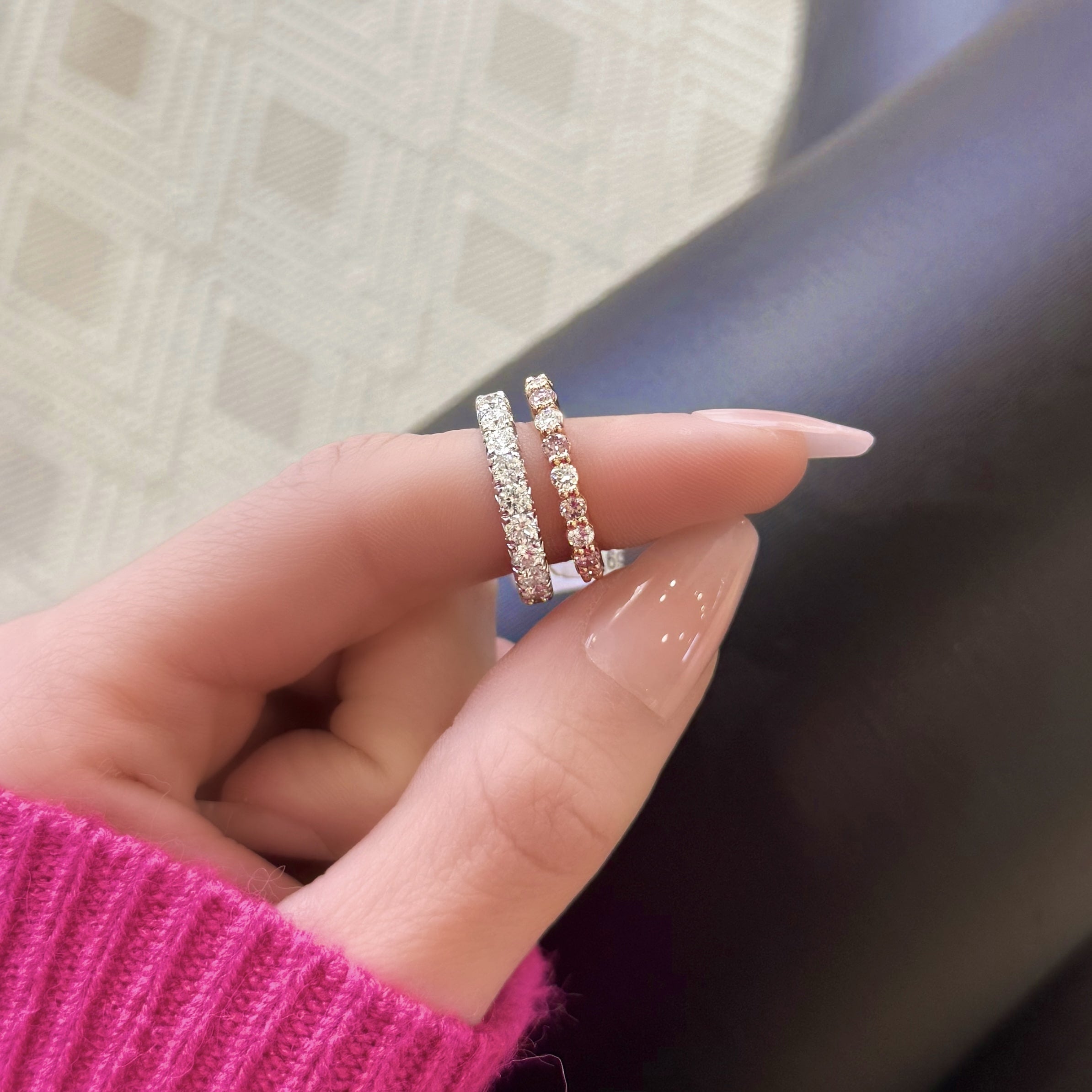 White and Pink Diamond Eternity Band