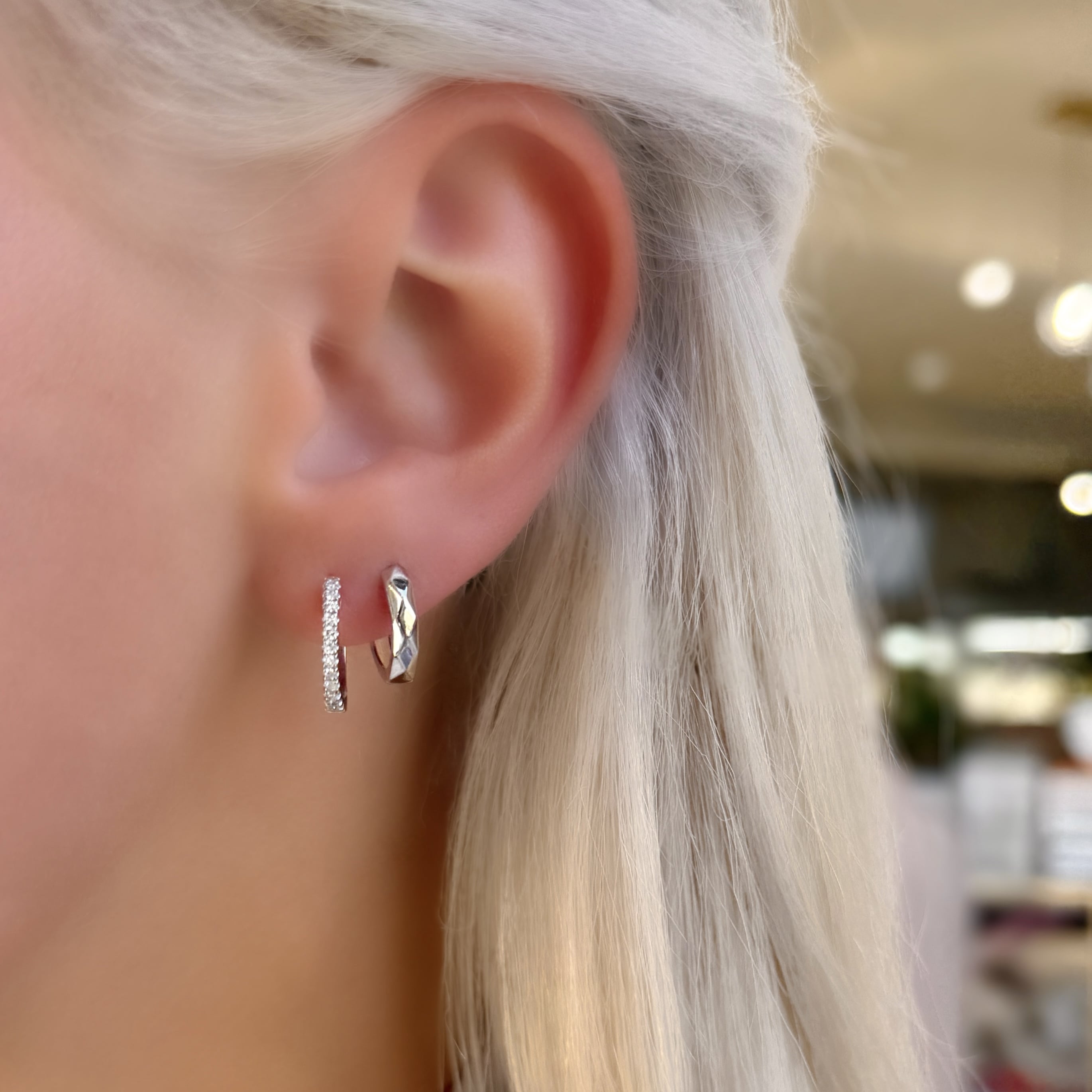 White Gold Faceted Huggies