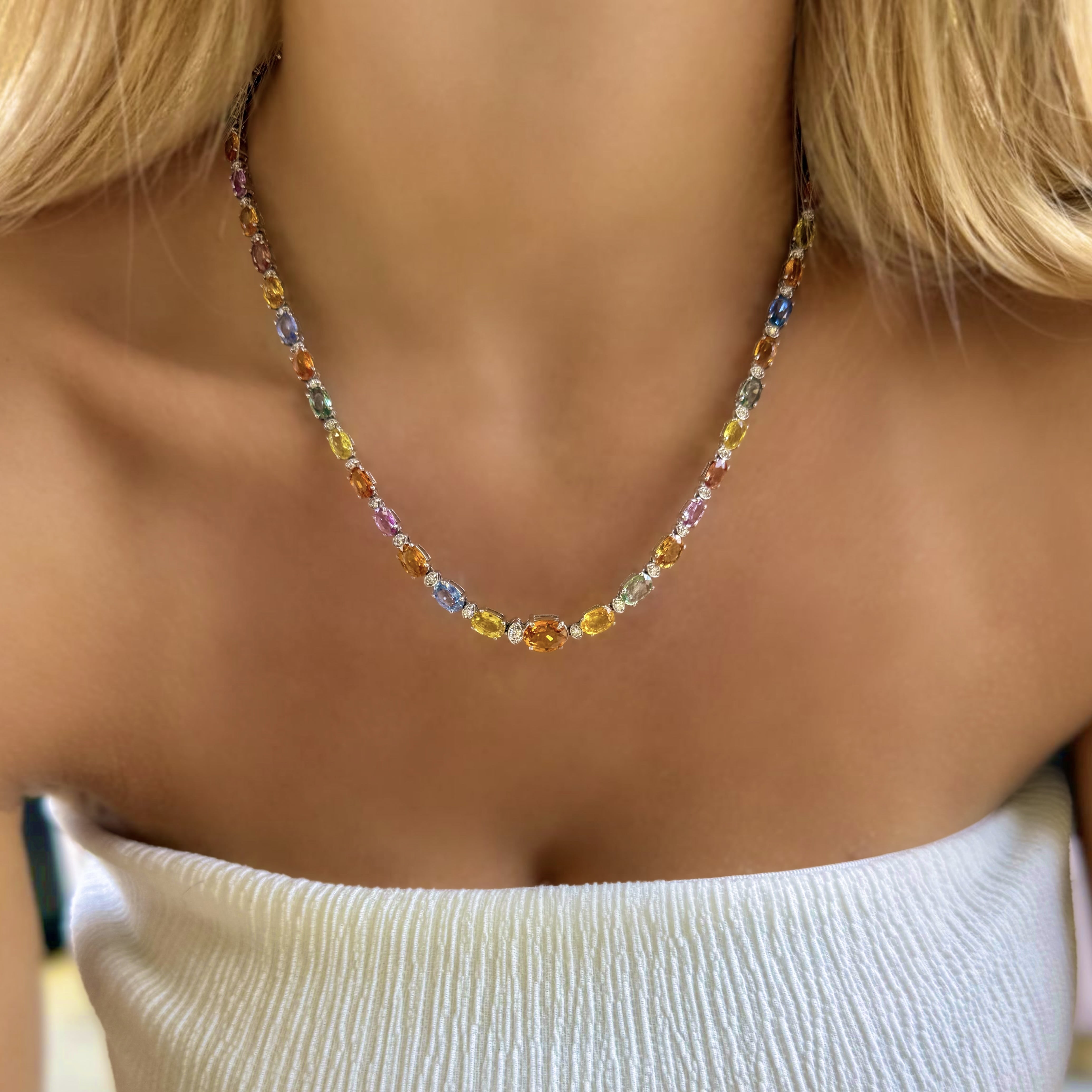 Fancy Sapphire and Diamond Tennis Necklace