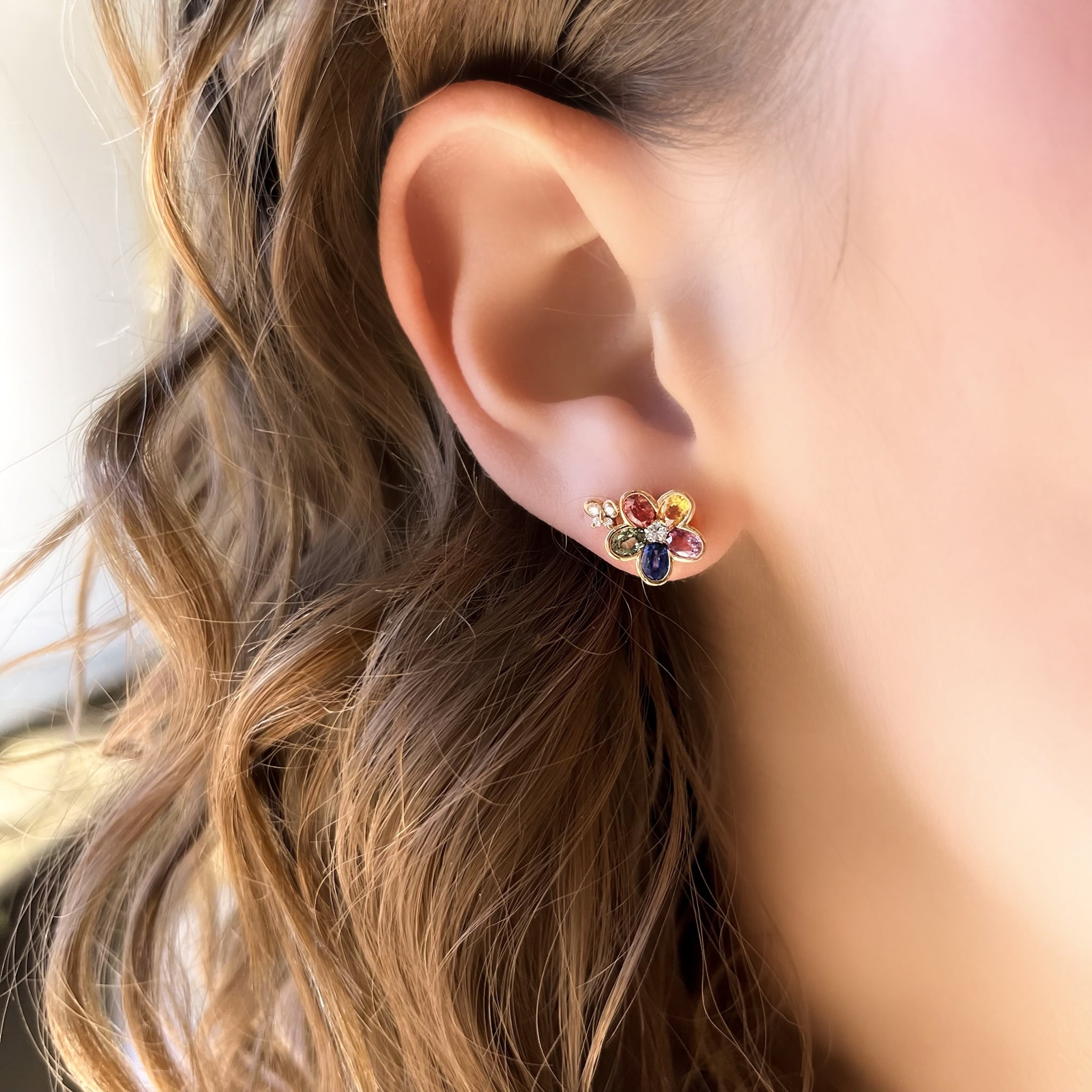 Fancy Sapphire Flower and Diamond Butterfly Earrings