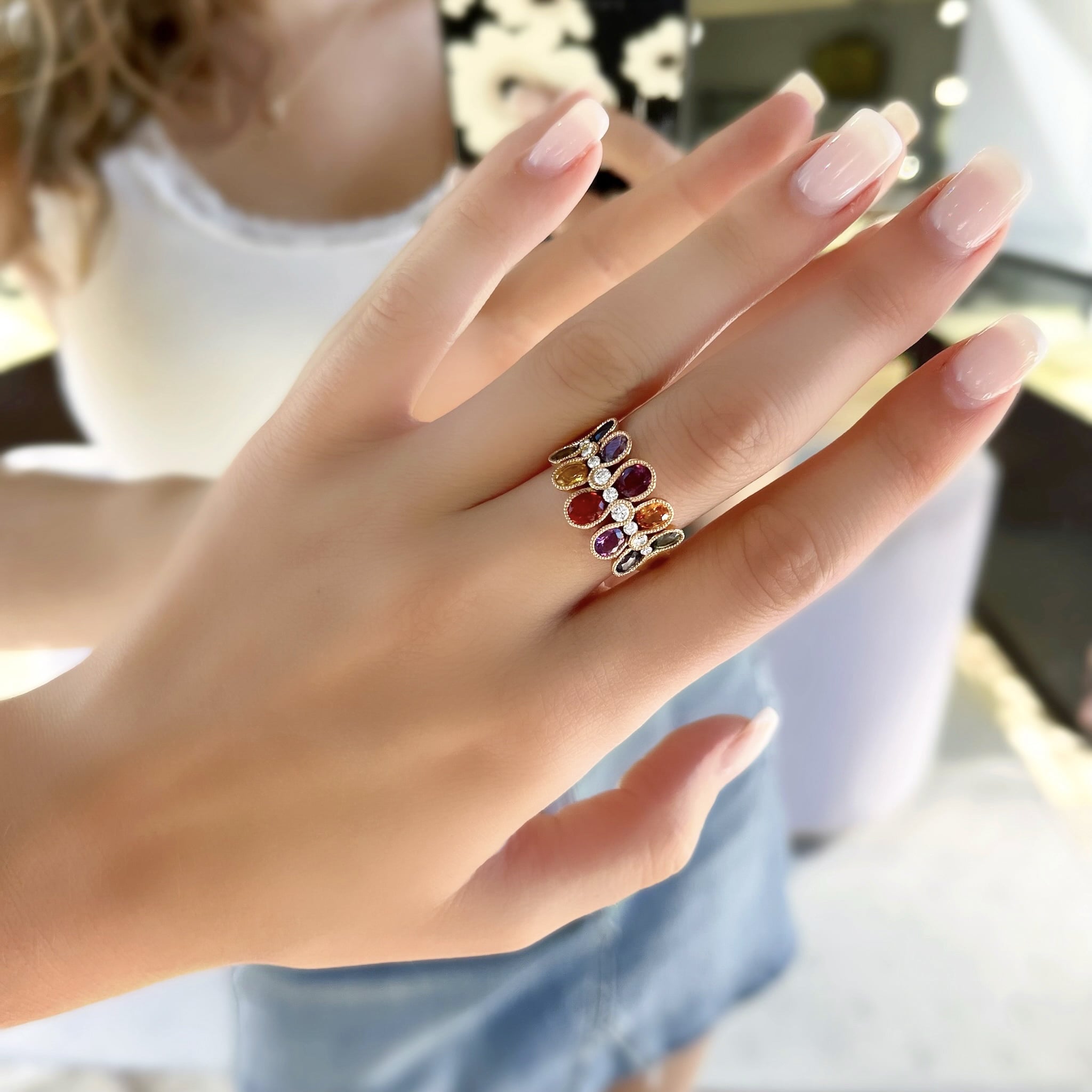 Fancy Sapphire and Diamond Ruffle Ring