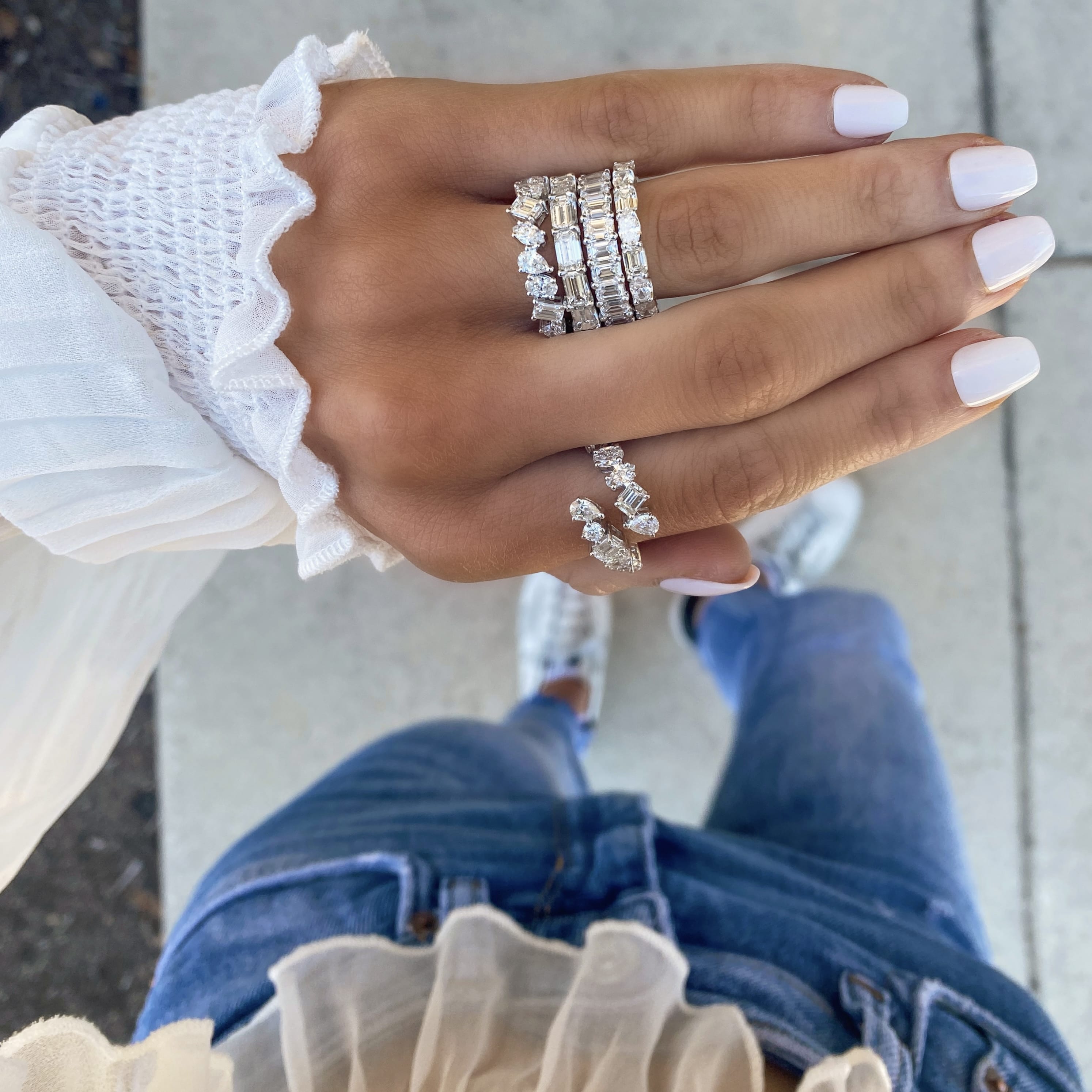 East West Emerald Cut Eternity Band