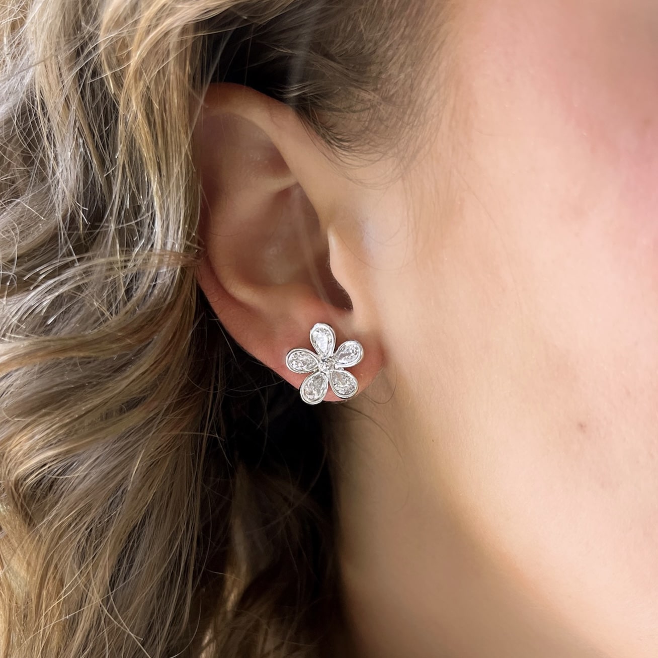 Pear Shape Diamond Flower Earrings