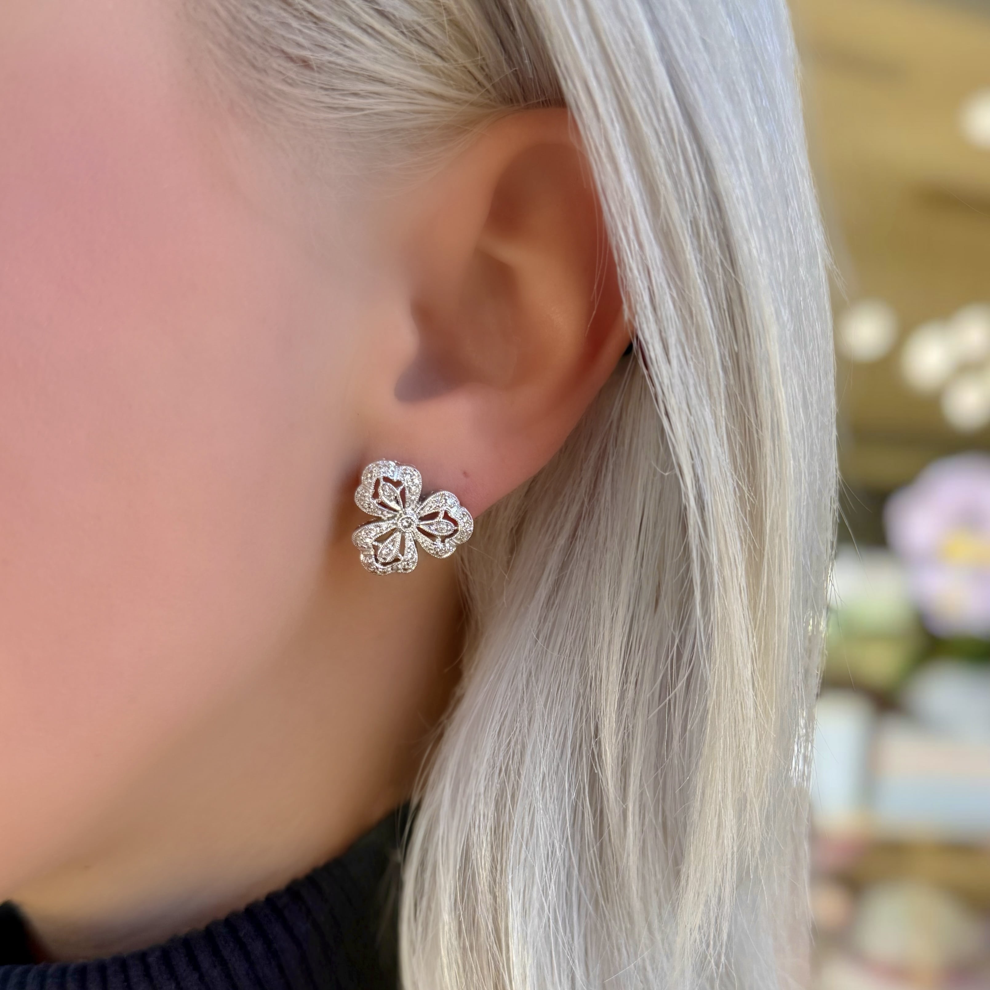 3 Petal Diamond Flower Earrings