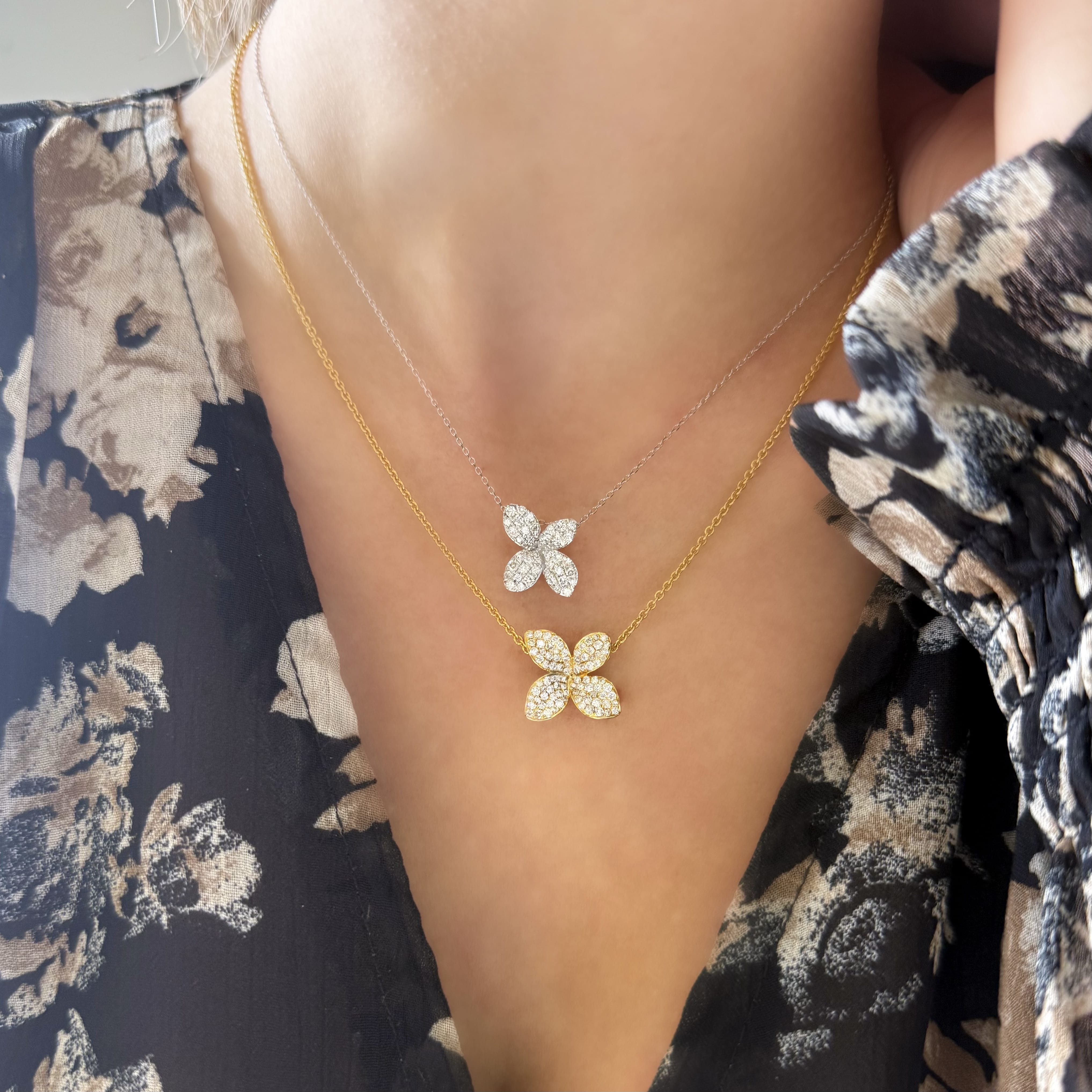 Pave Diamond Petal Necklace