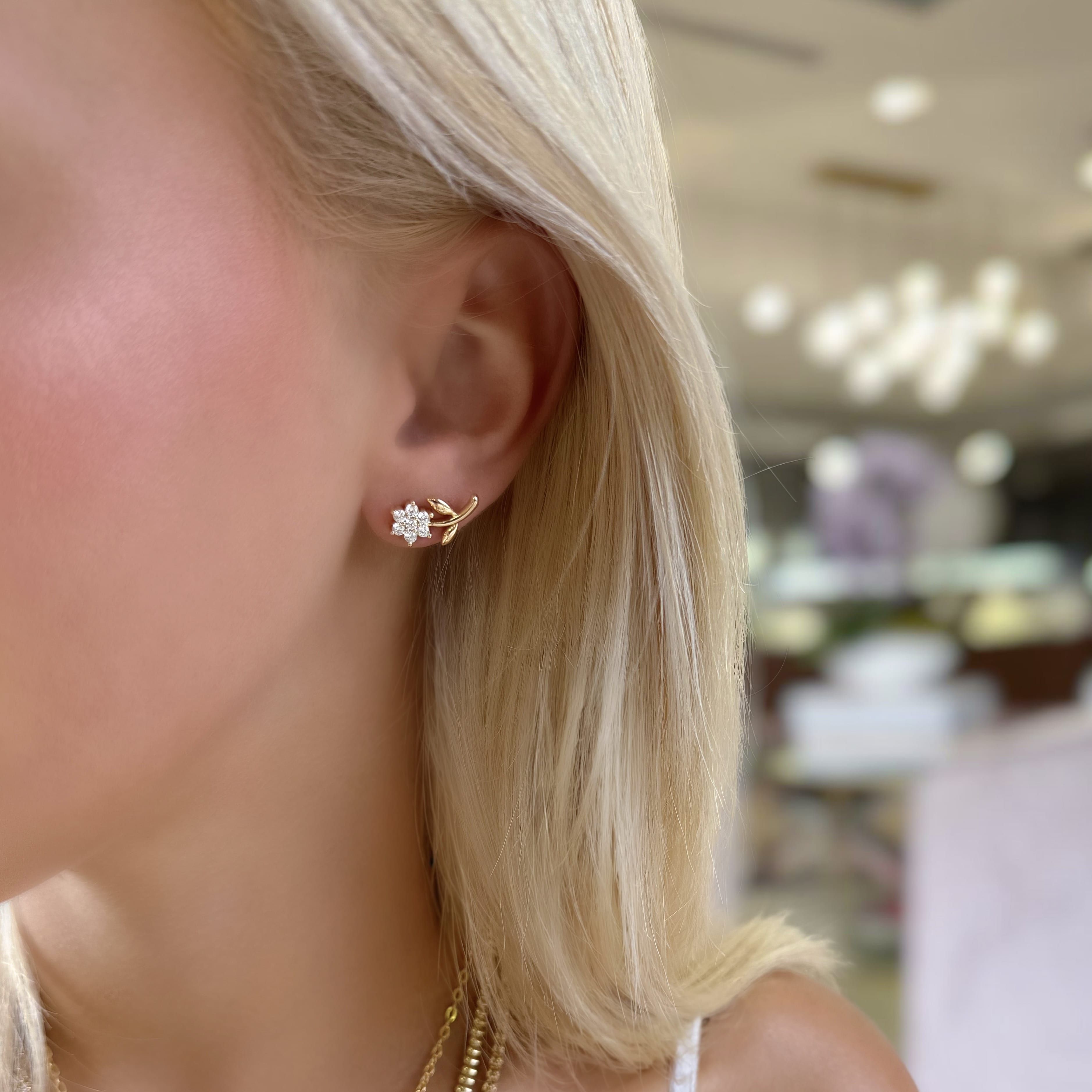 Diamond Flower & Stem Earrings