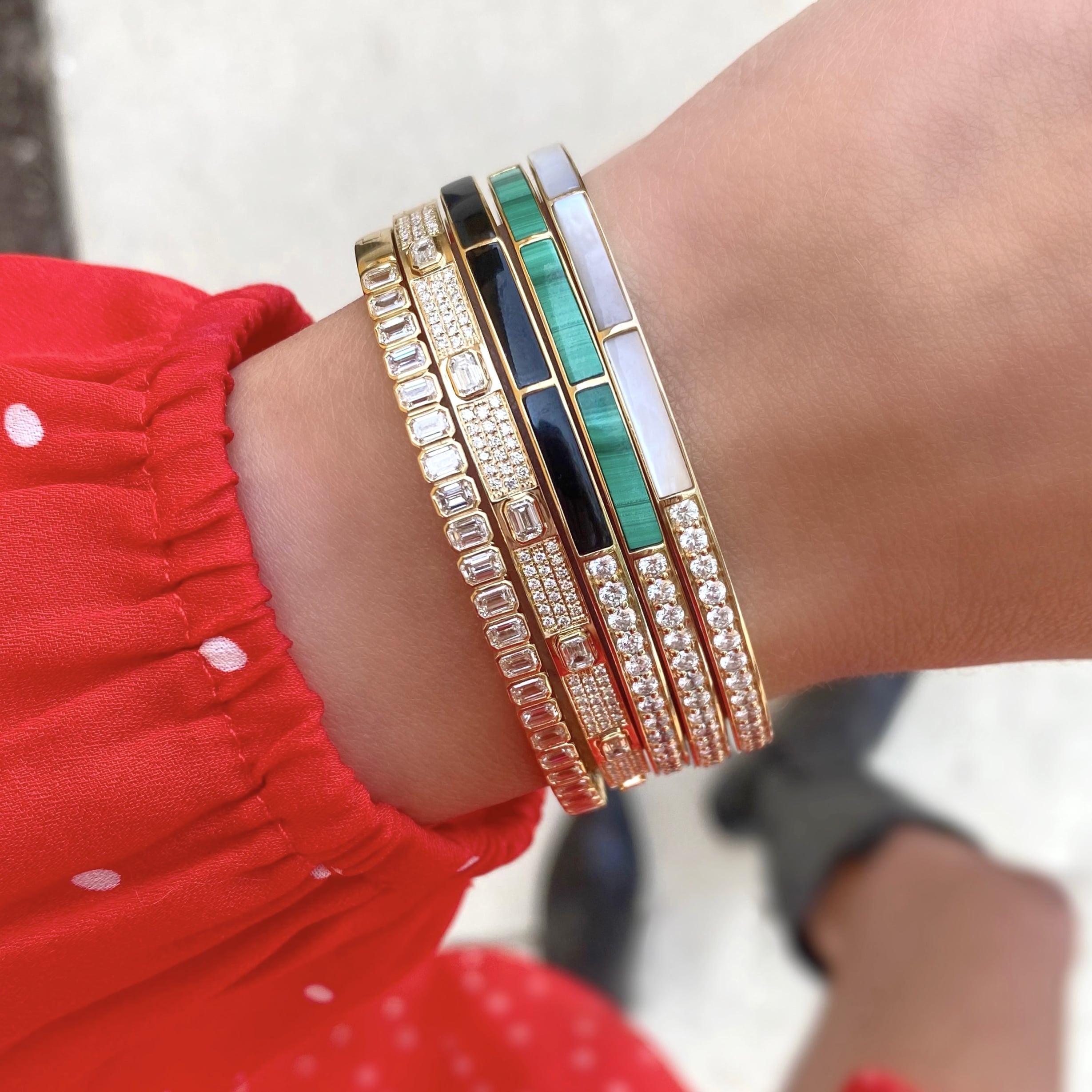 Emerald Cut and Pave Diamond Bangle