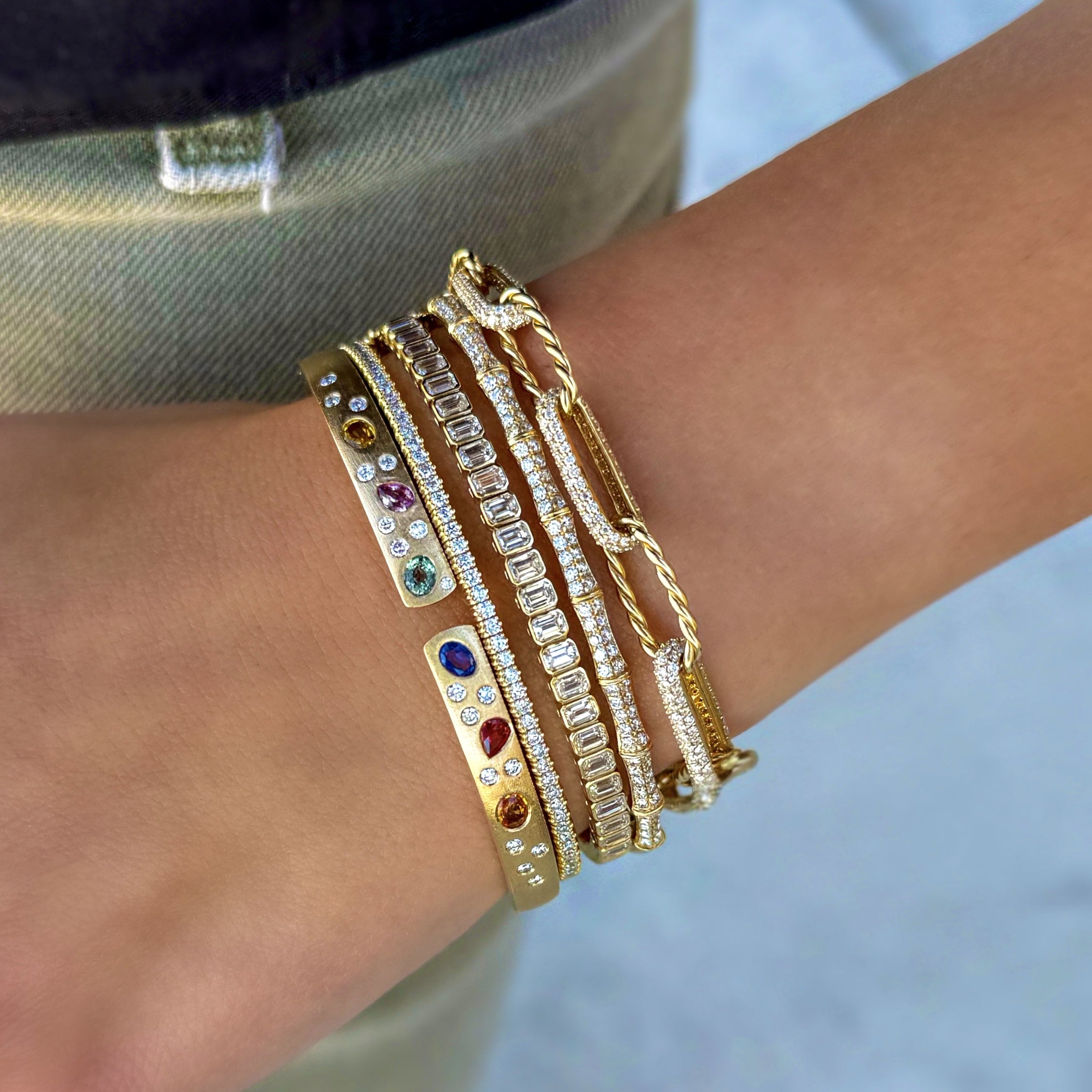 Pave Diamond and Twisted Link Paperclip Bracelet