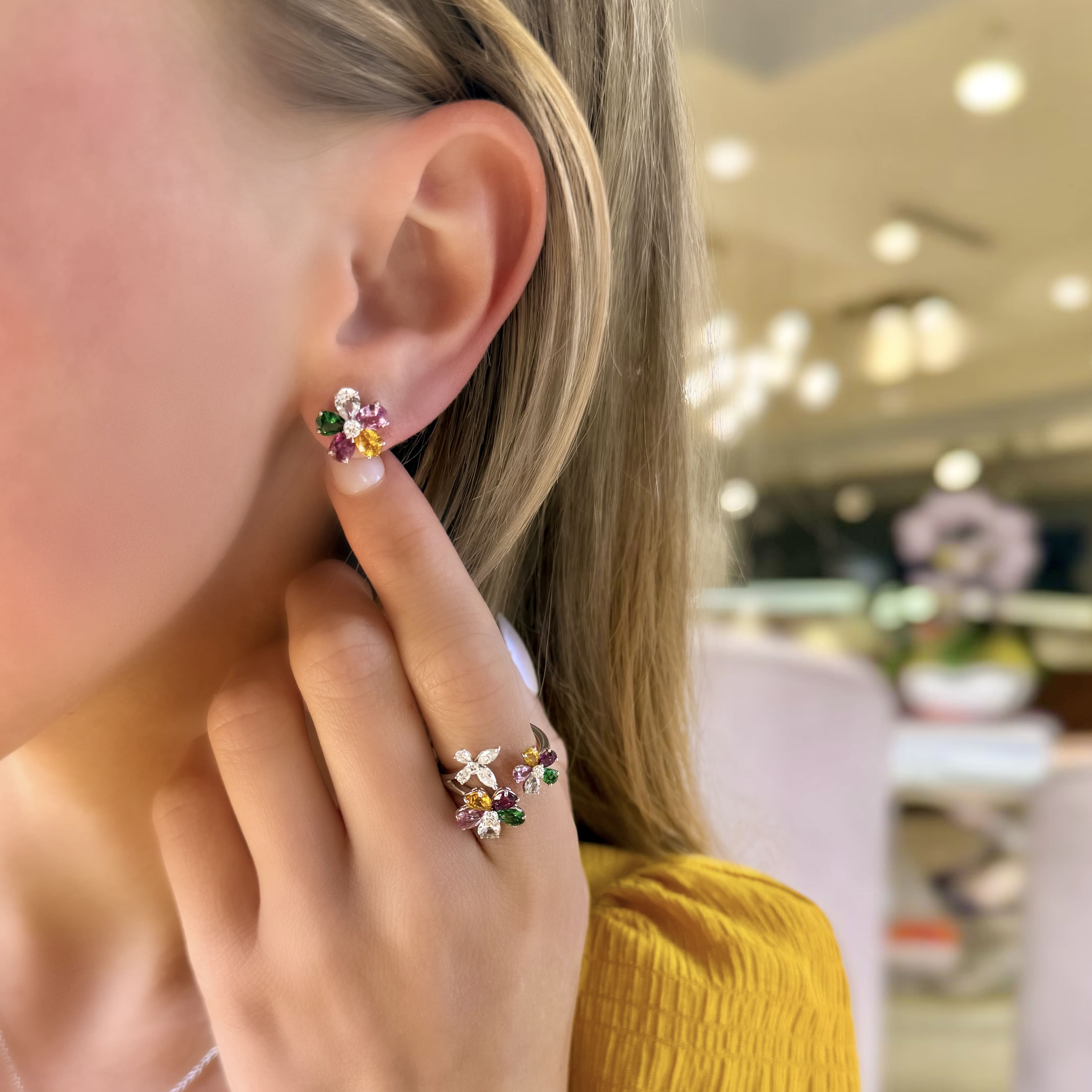 Fancy Sapphire and Diamond Flower Earrings