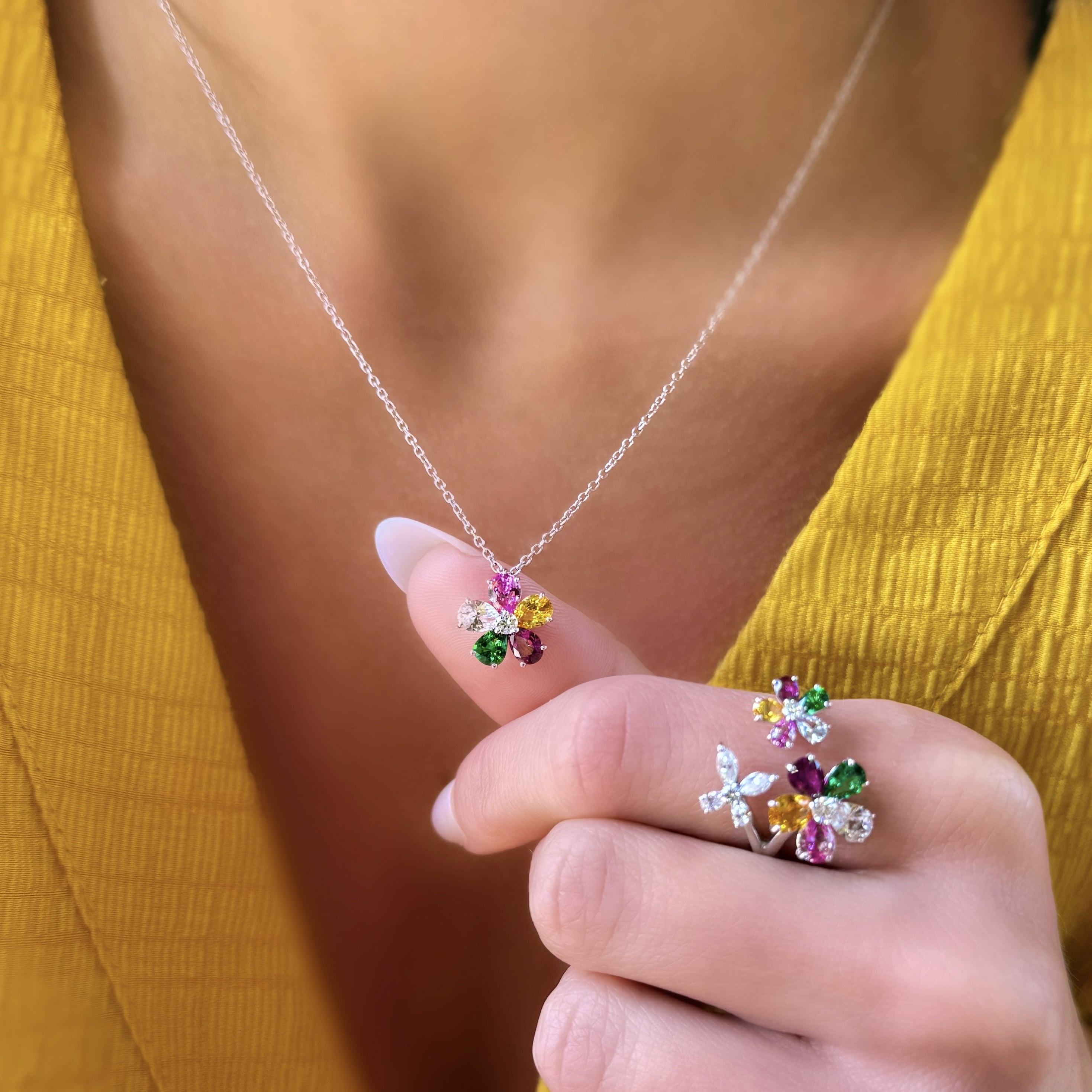 Fancy Sapphire and Diamond Flower Necklace