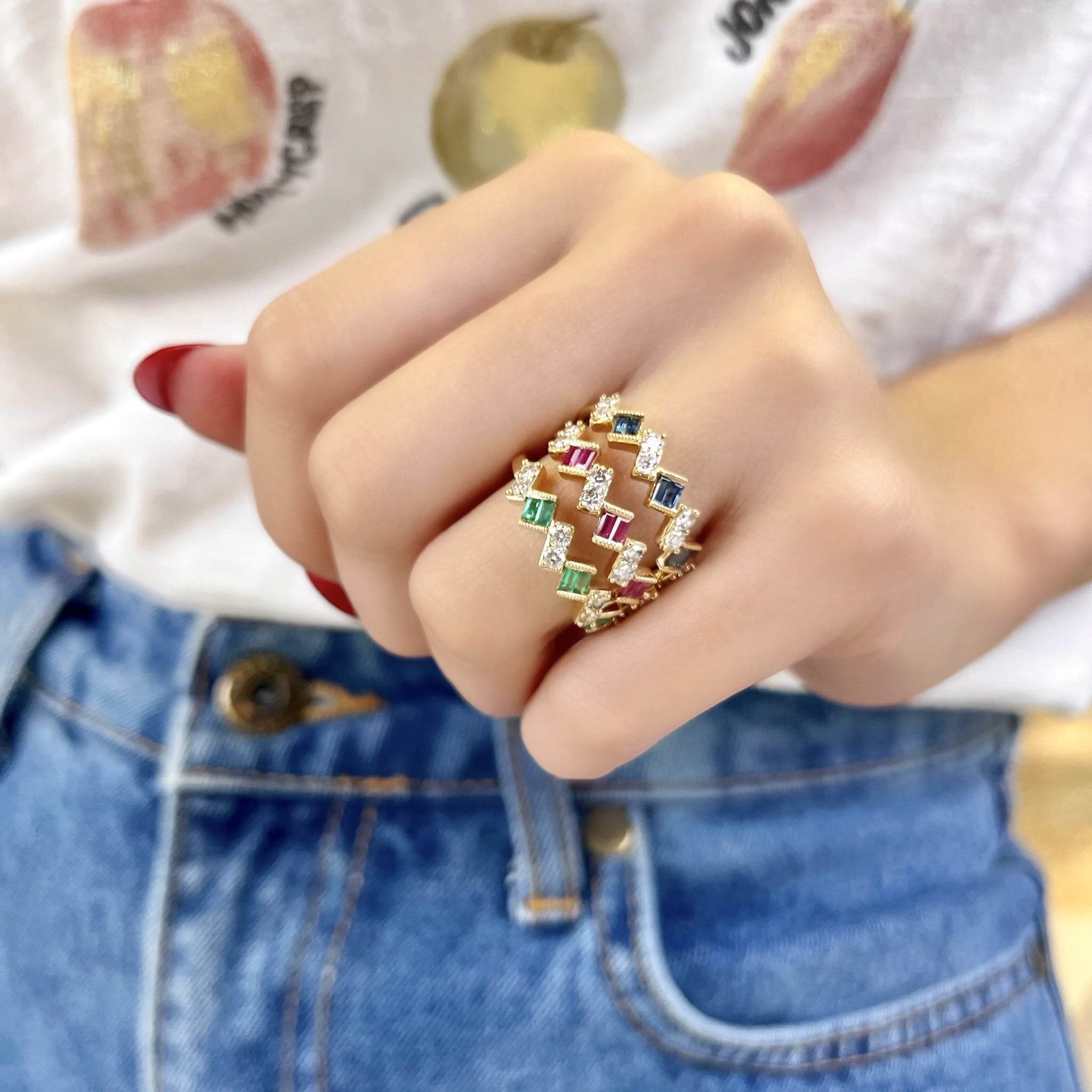 Sapphire and Diamond Zigzag Ring