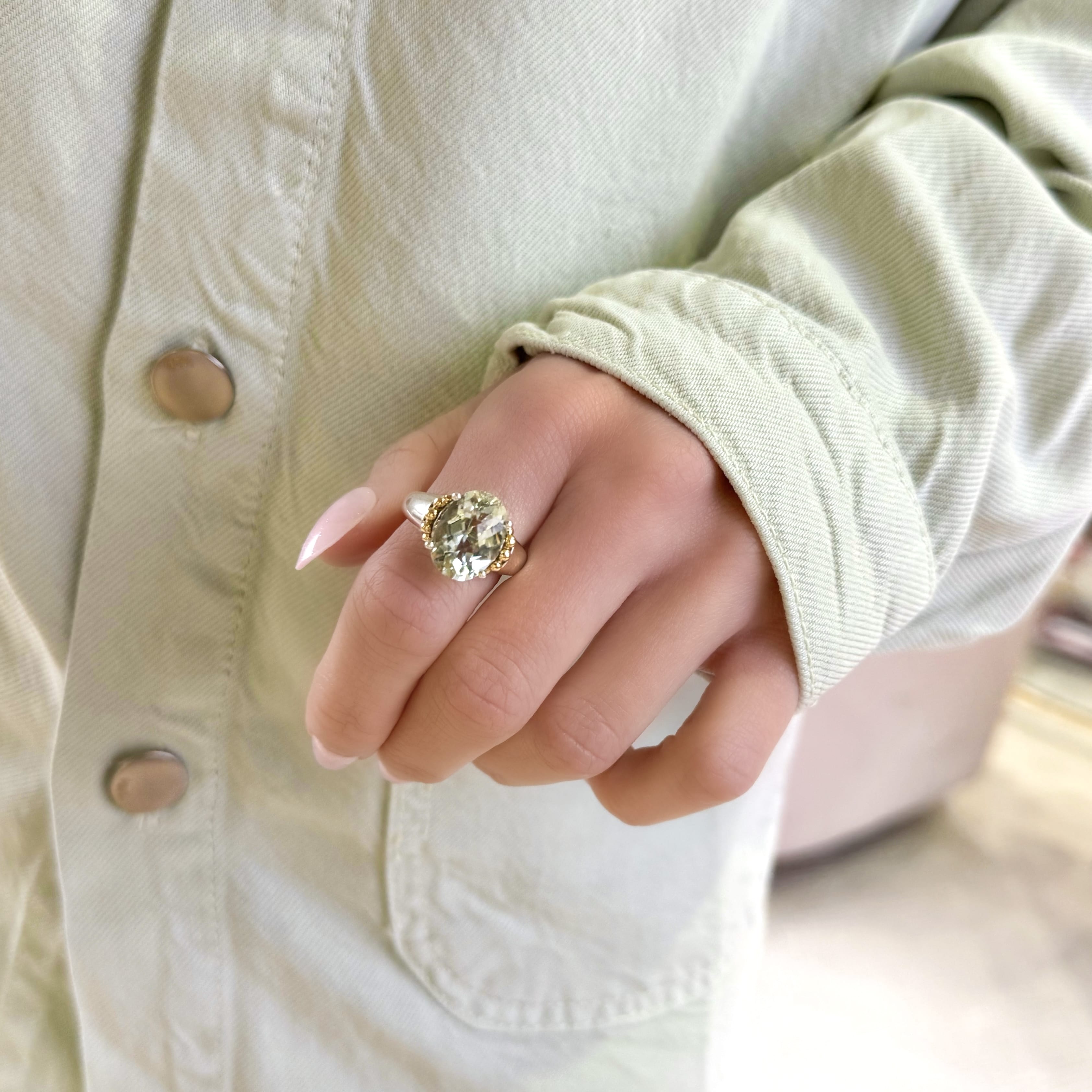 Oval Green Amethyst Ring