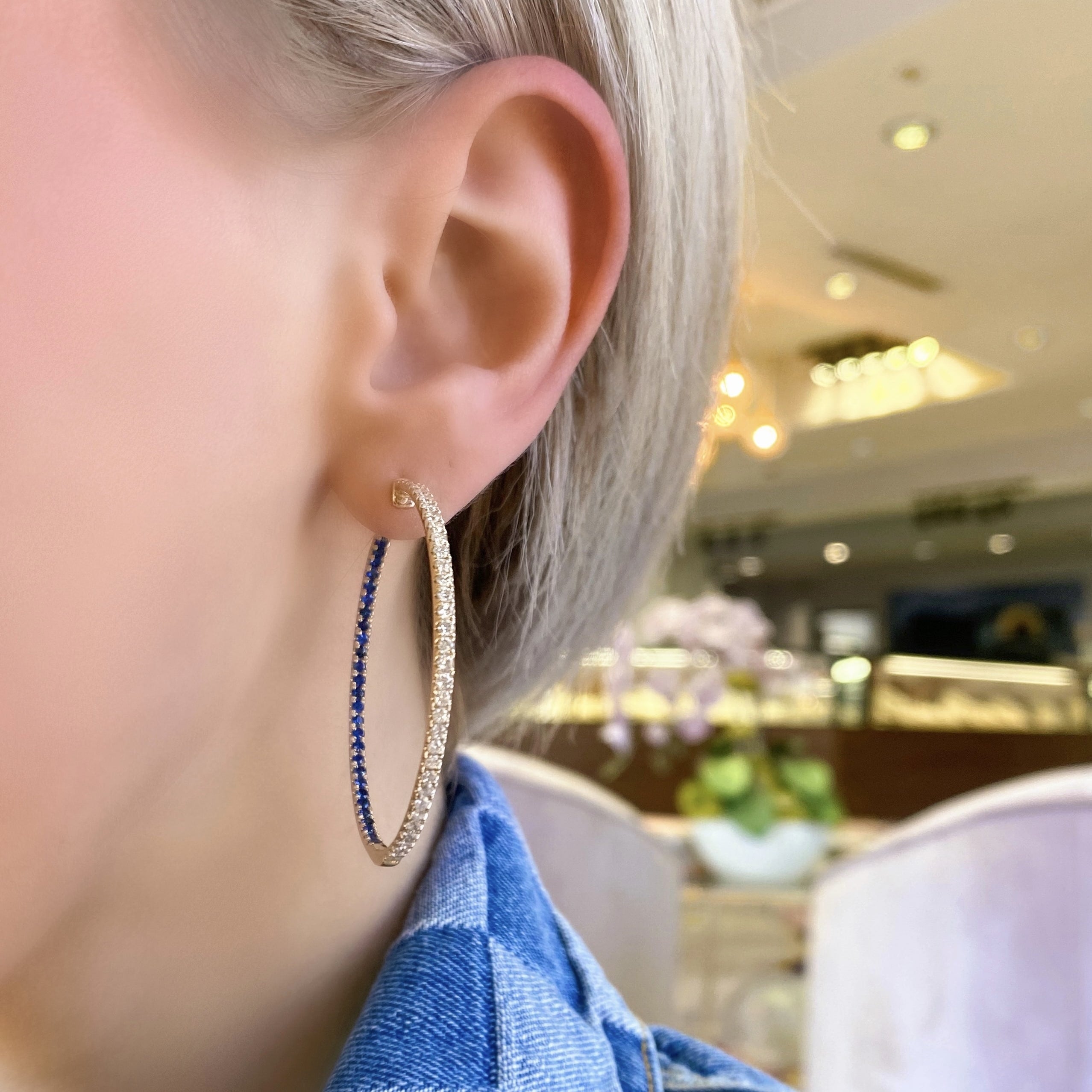 Halfway Diamond and Sapphire Inside Out Hoops