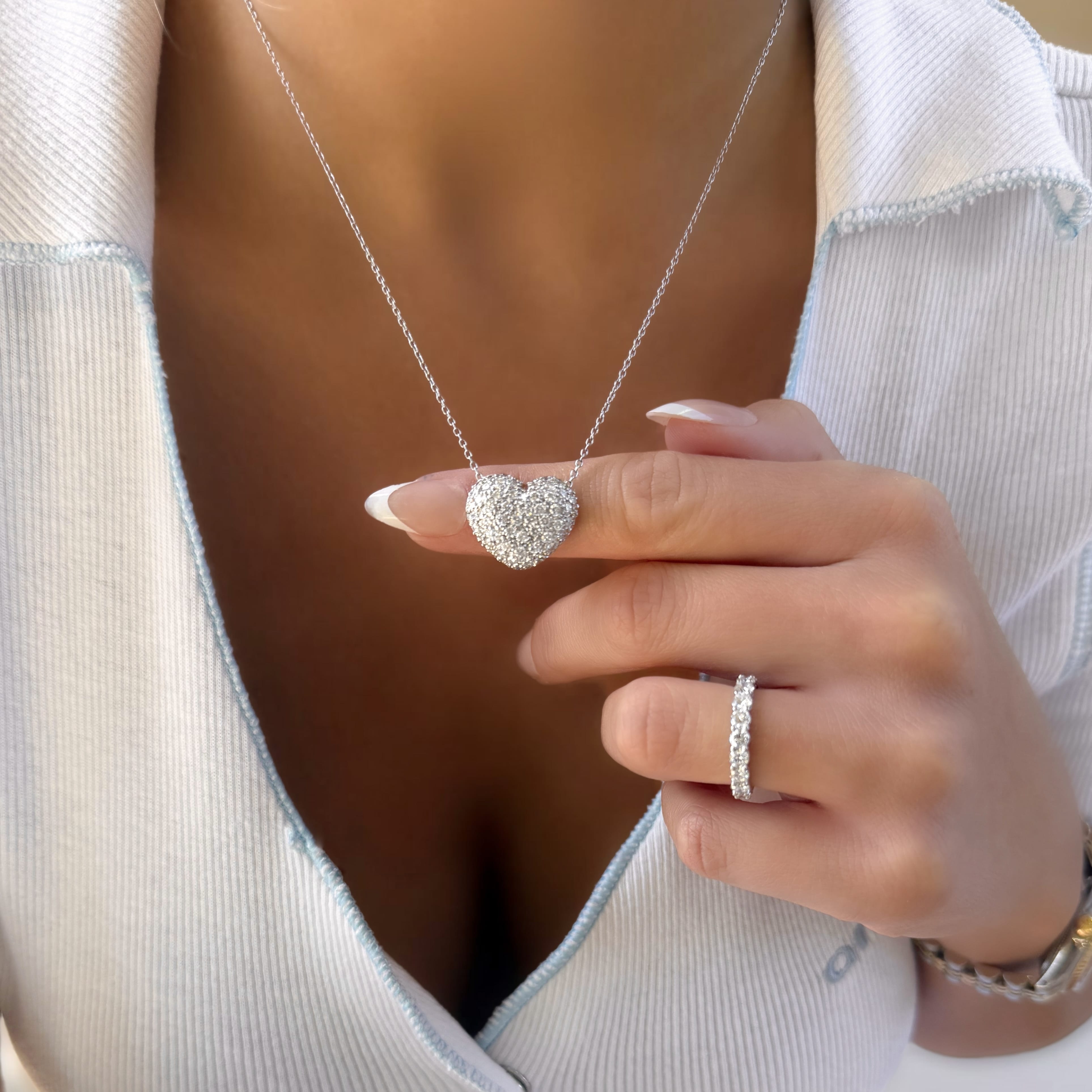 Puffy Pave Diamond Heart Necklace