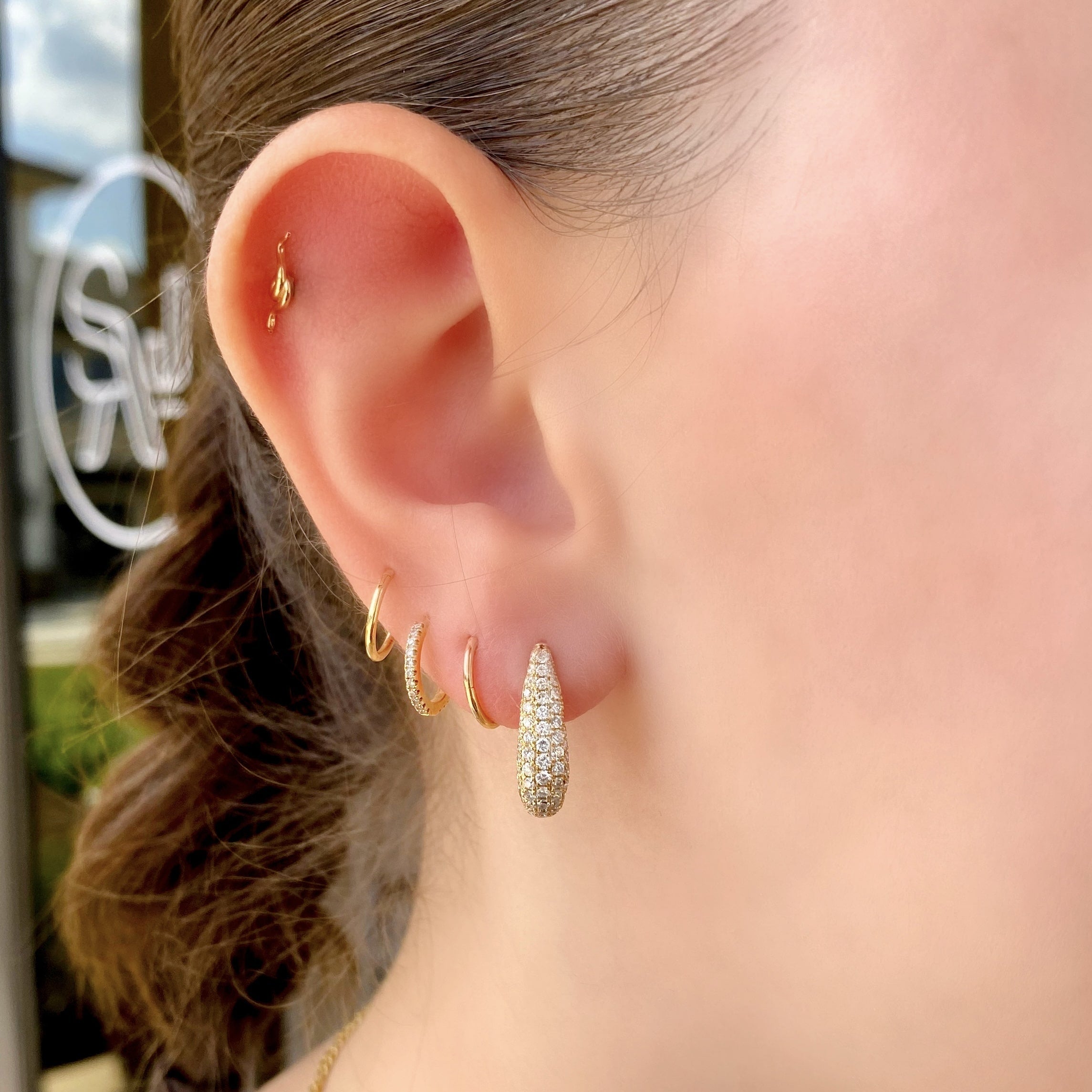 Pave Diamond Teardrop Huggie Earrings