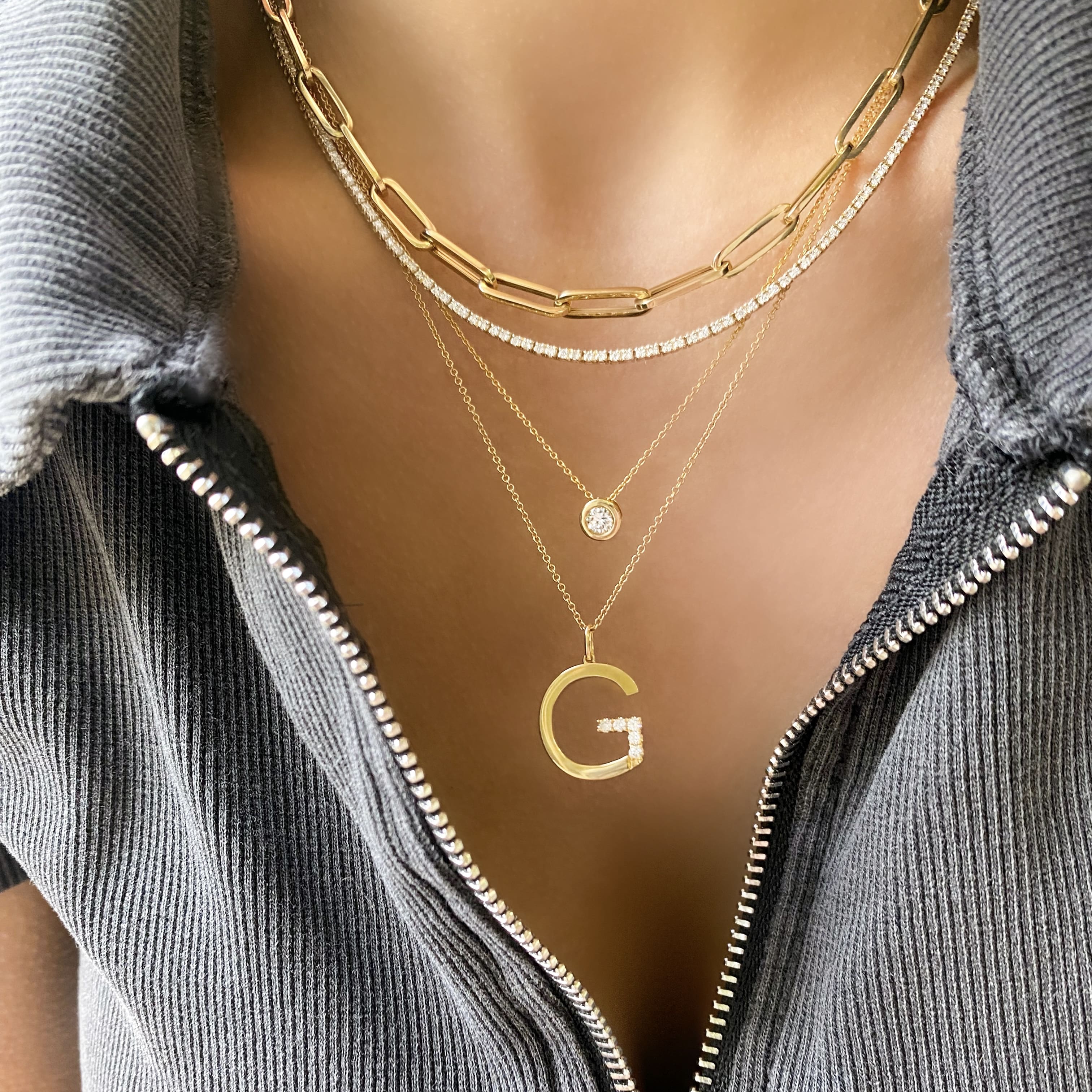 Jumbo Diamond Initial Necklace