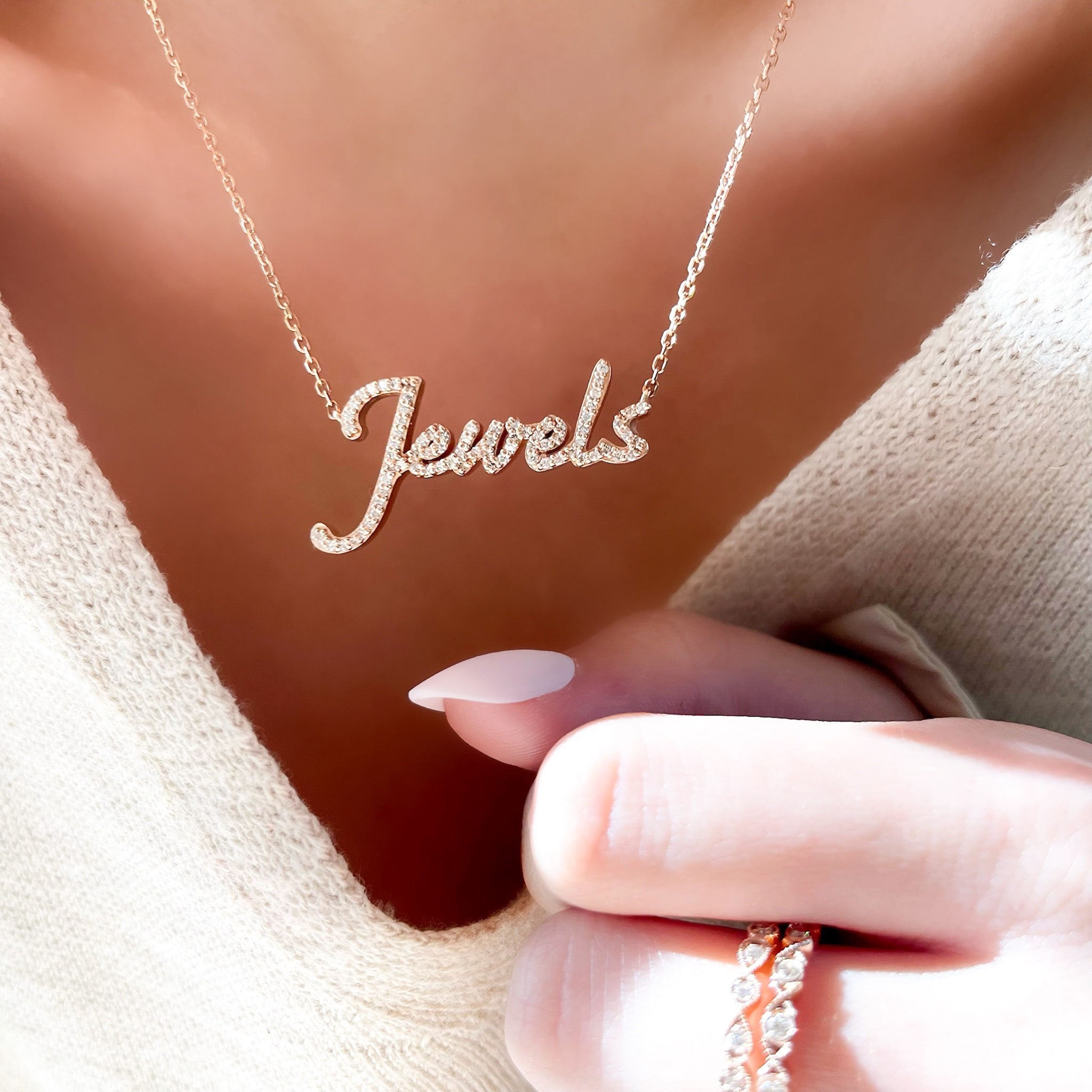 Diamond Script Name Necklace