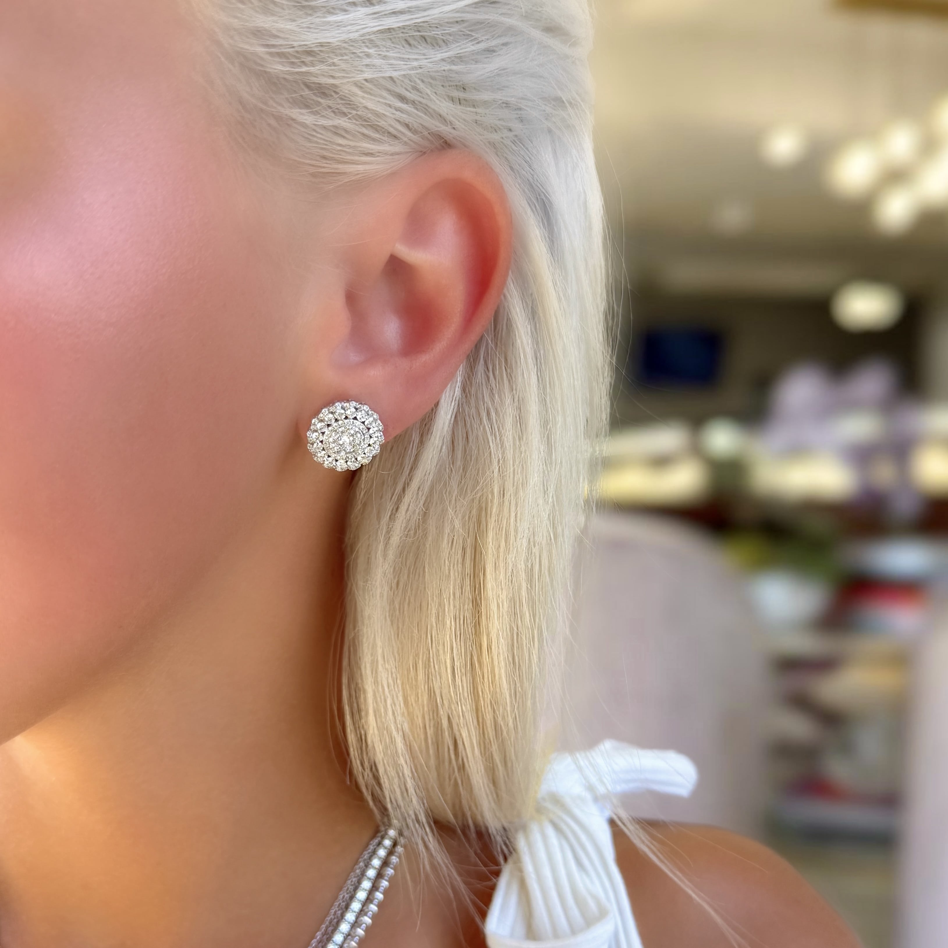 Jumbo Diamond Cluster Halo Earrings