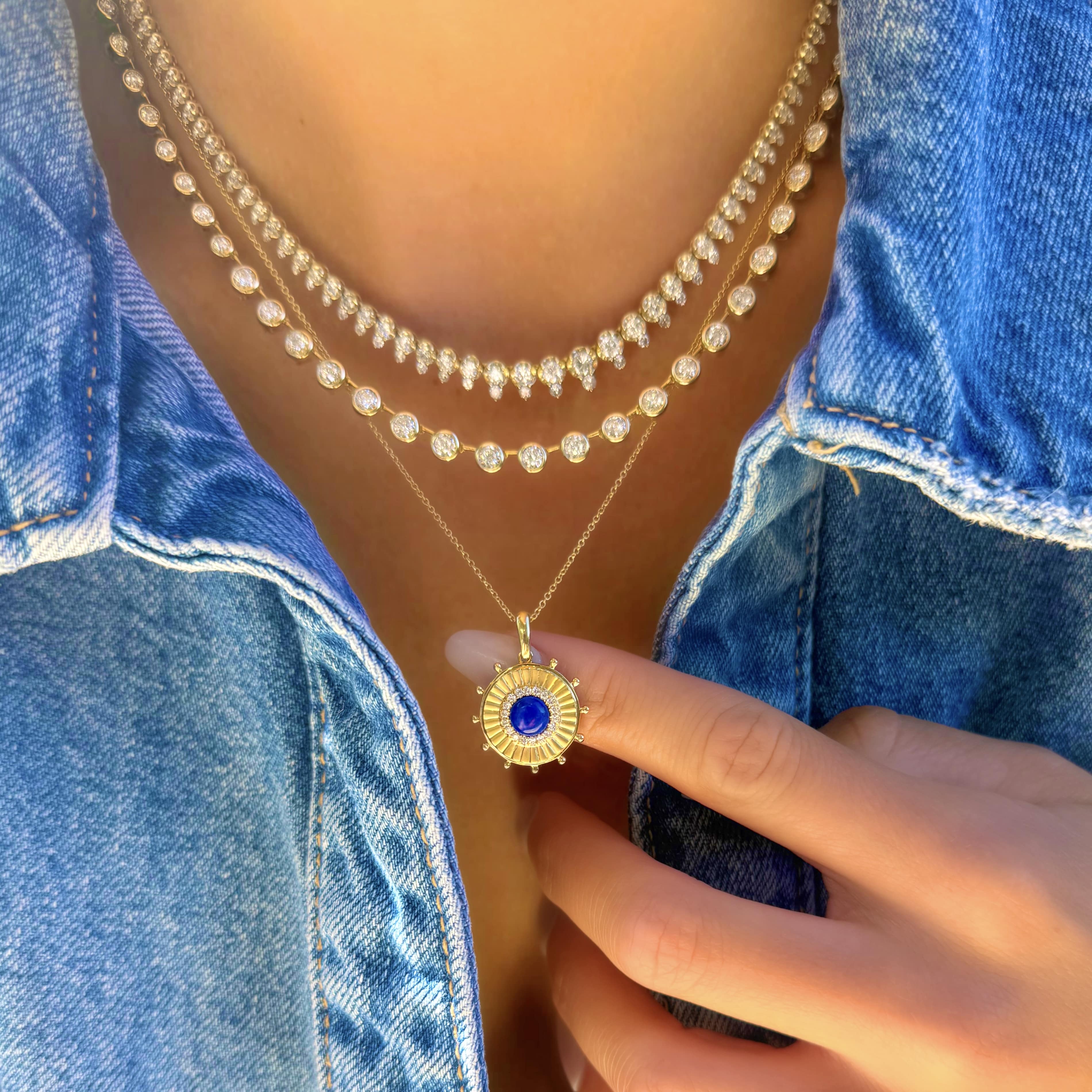 Lapis and Diamond Wheel Medallion Necklace