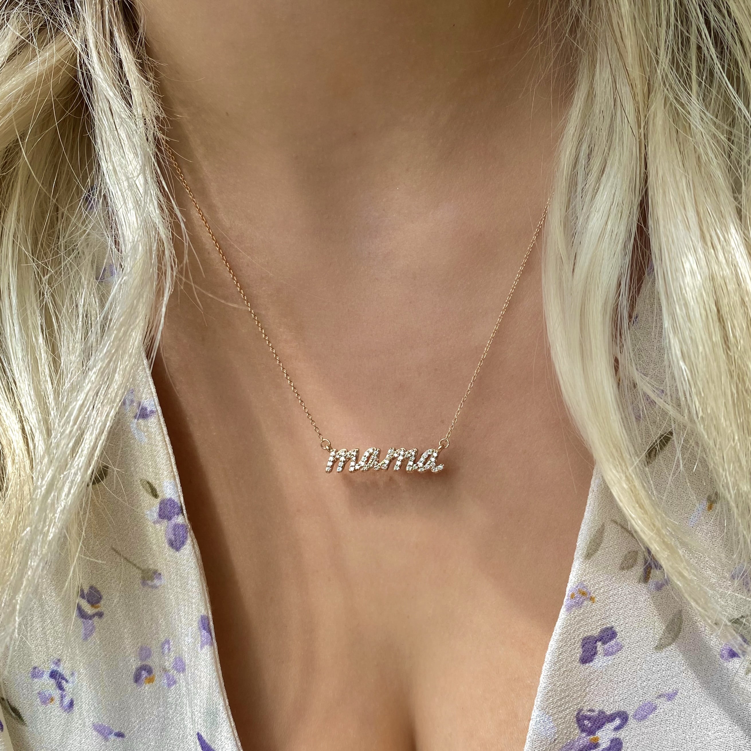 Pave Diamond Mama Necklace