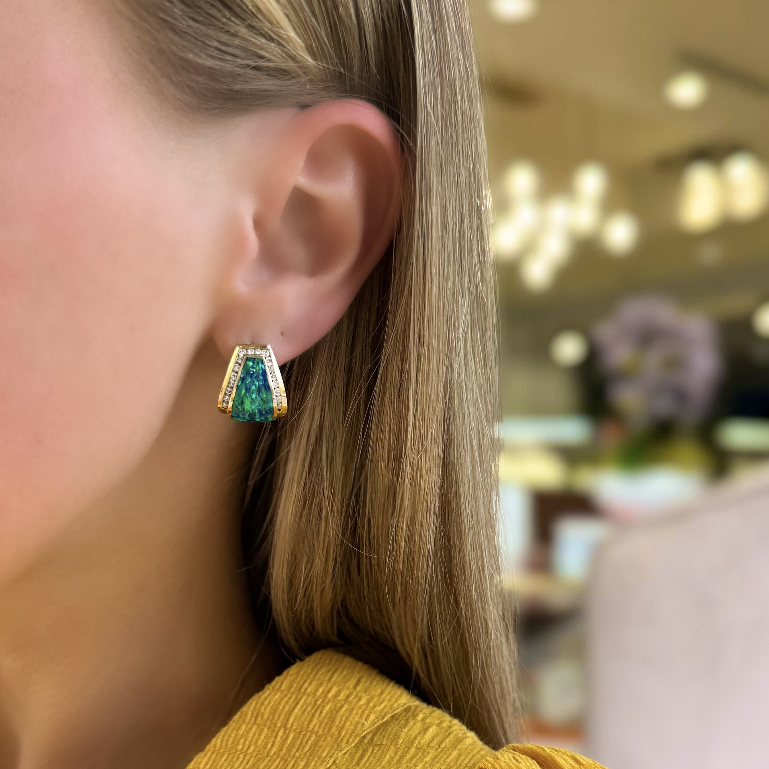 Opal and Diamond Inlay Earrings