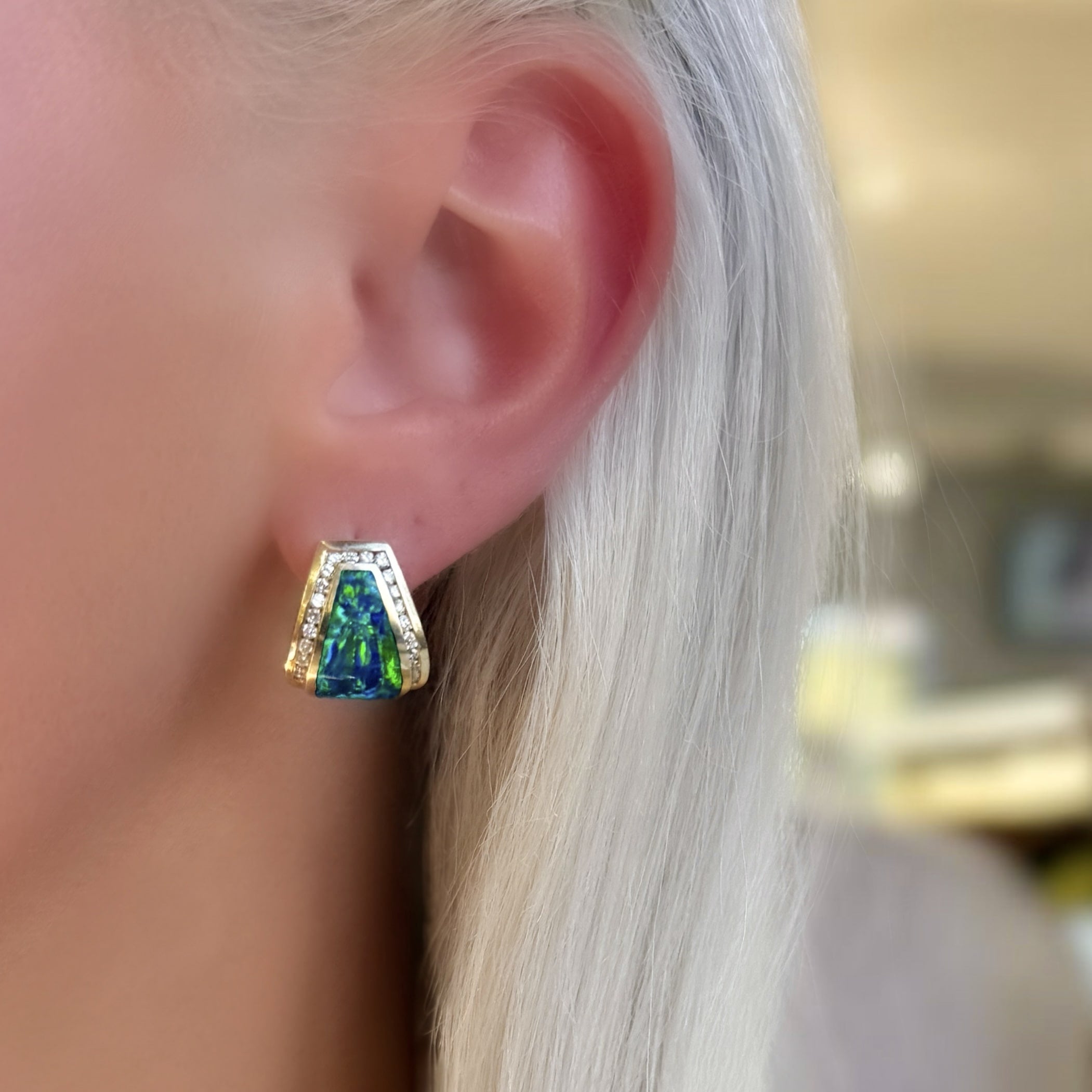 Opal and Diamond Inlay Earrings