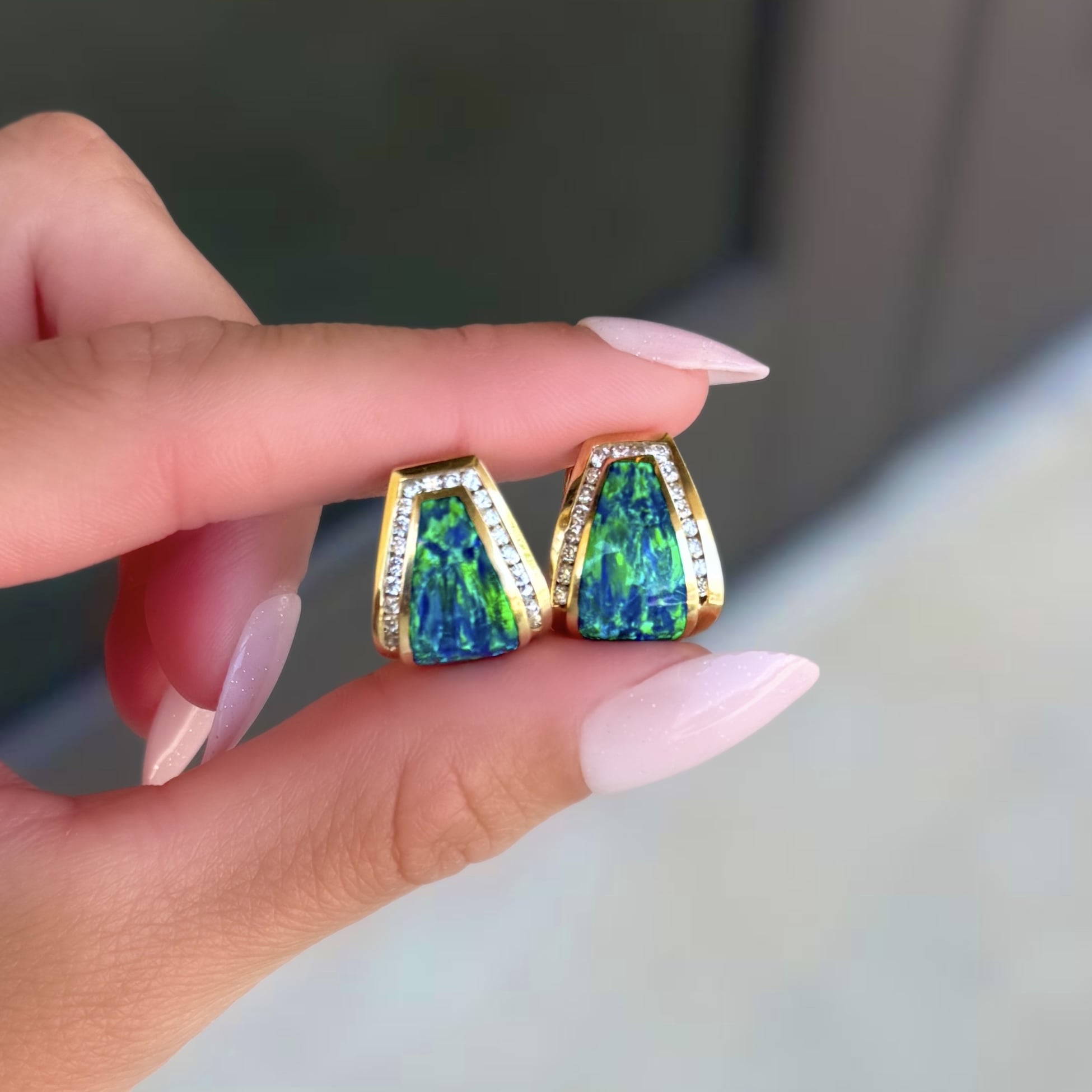 Opal and Diamond Inlay Earrings