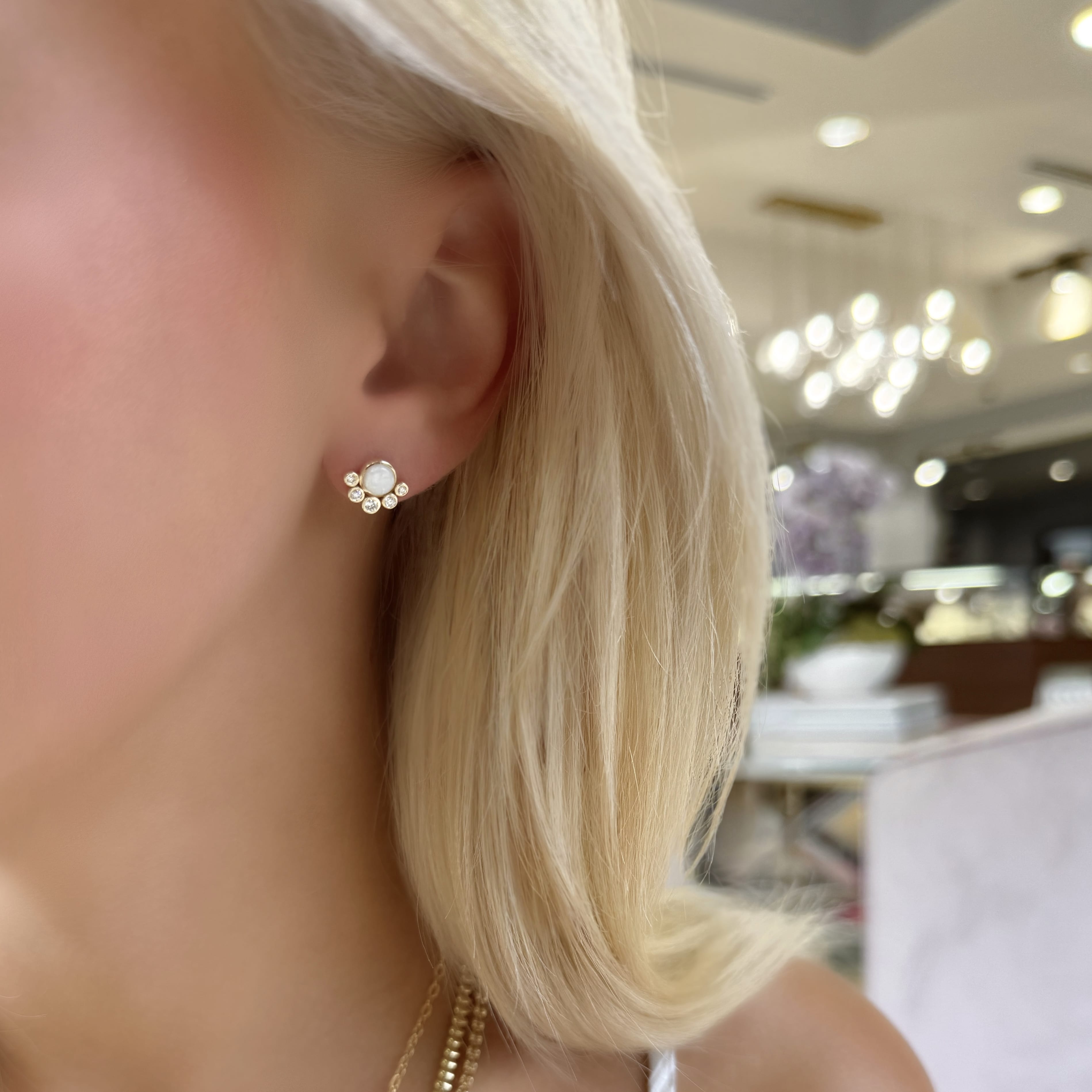 Bezel Set Opal and Diamond Earrings