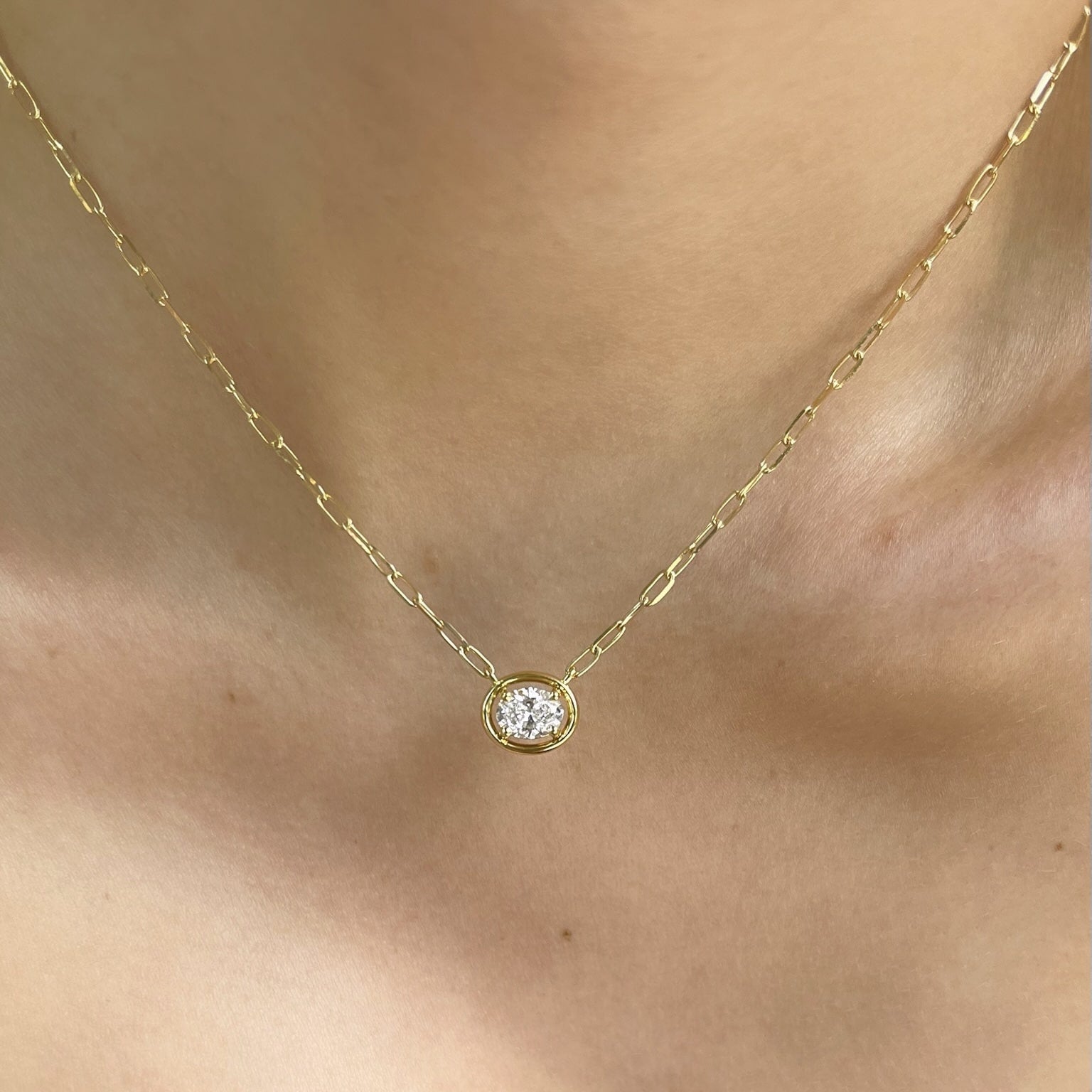 Bezel Set Oval Diamond Necklace