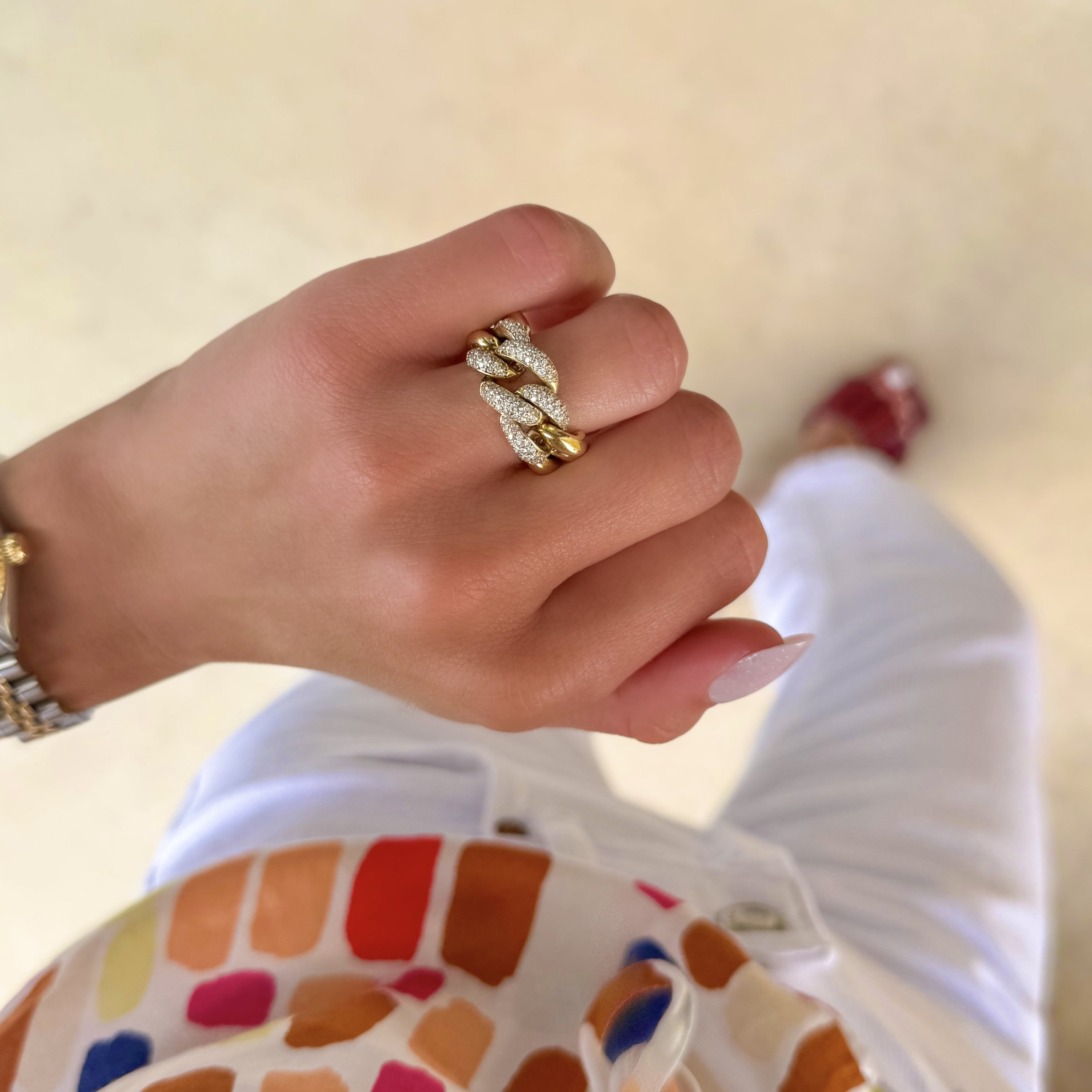 Pave Diamond Chain Link Ring