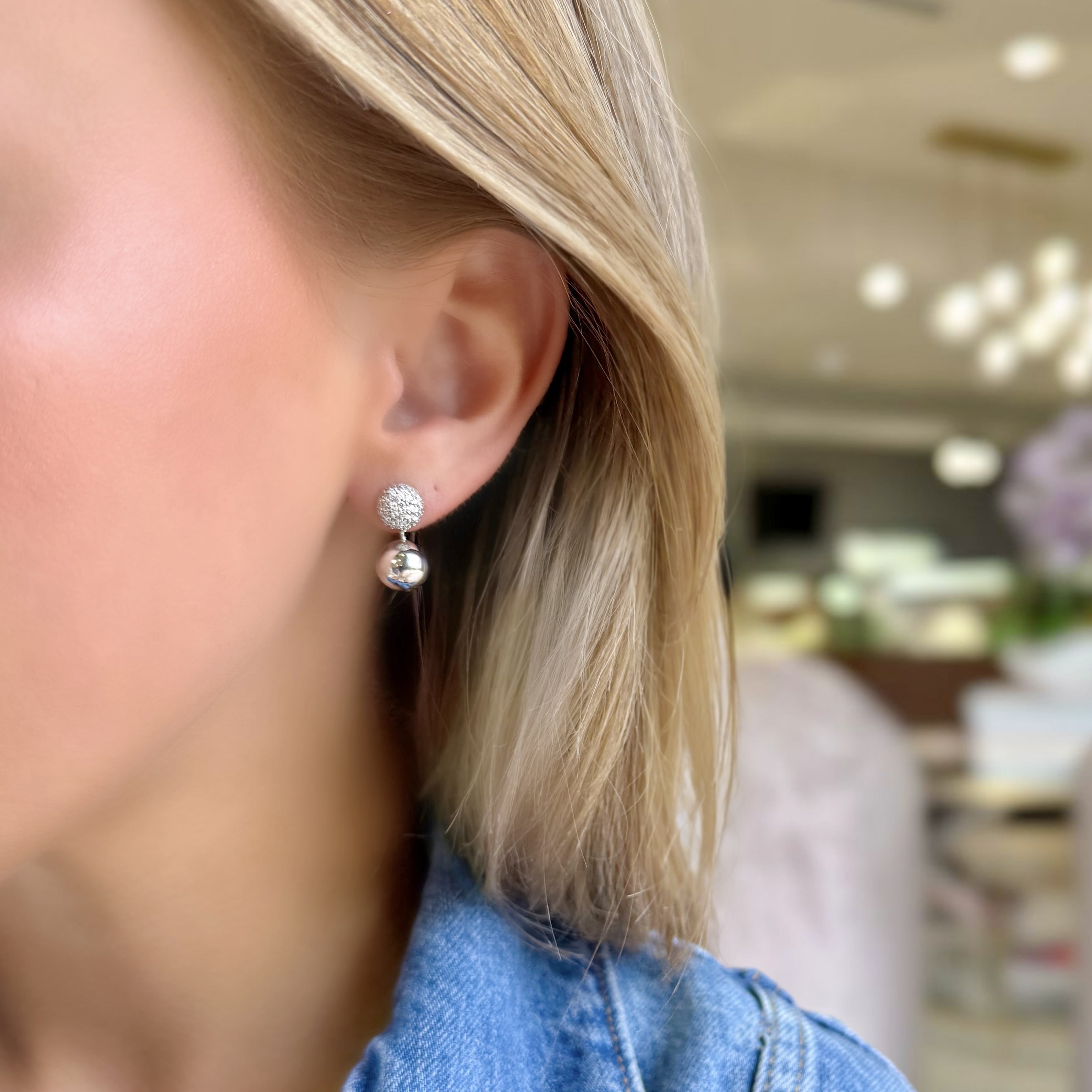 Pave Diamond Ball Drop Earrings