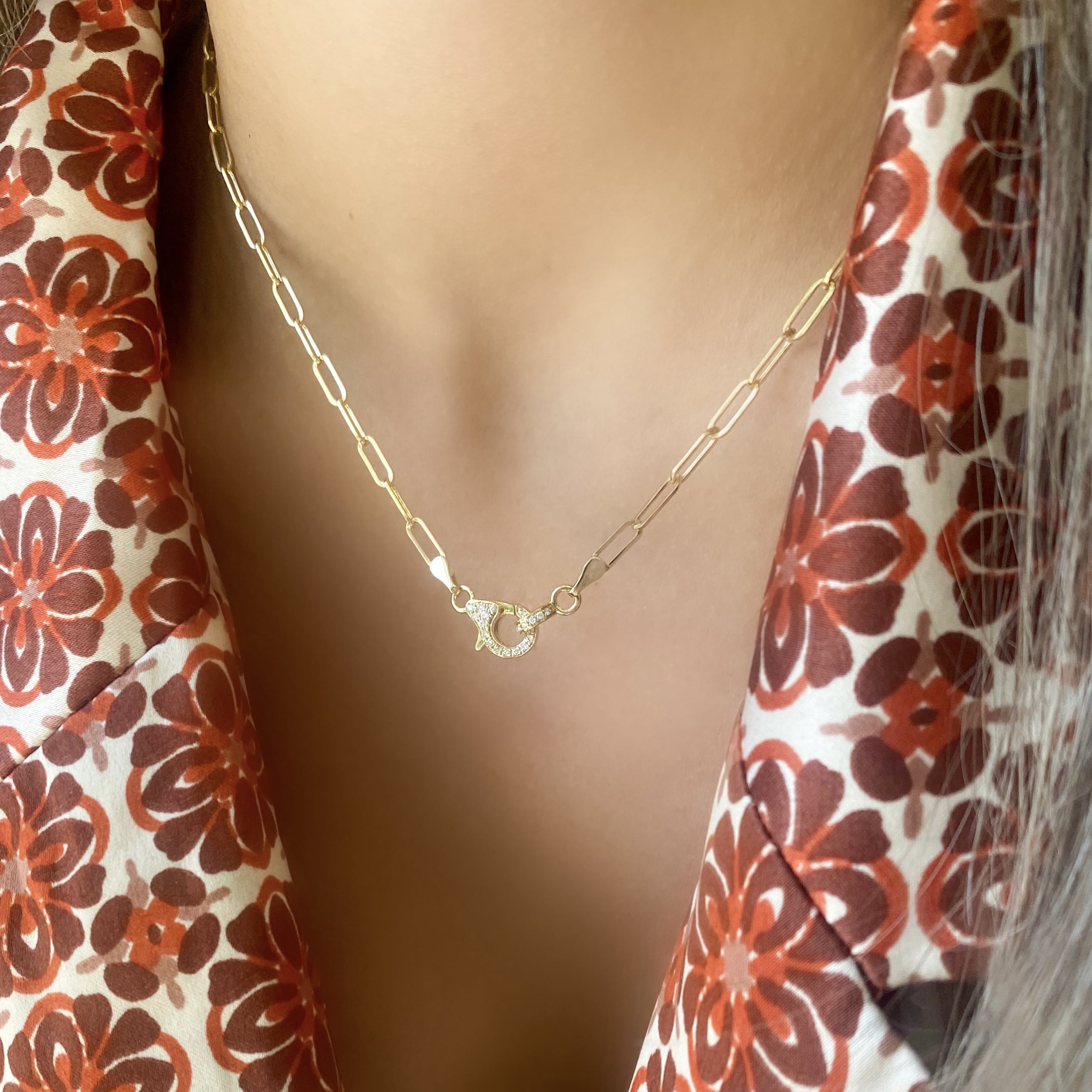 Pave Lobster Clasp Paperclip Necklace