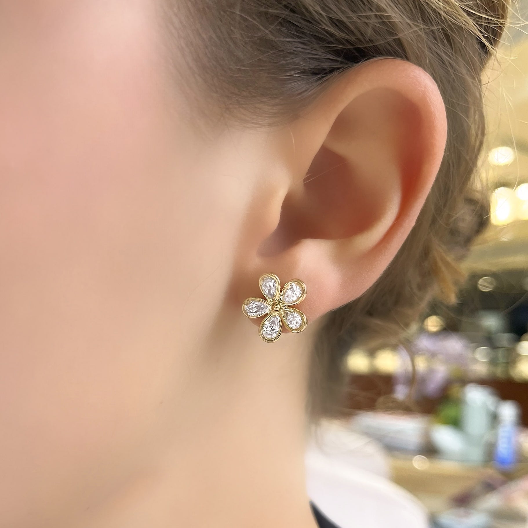 Pear Shape Diamond Flower Earrings