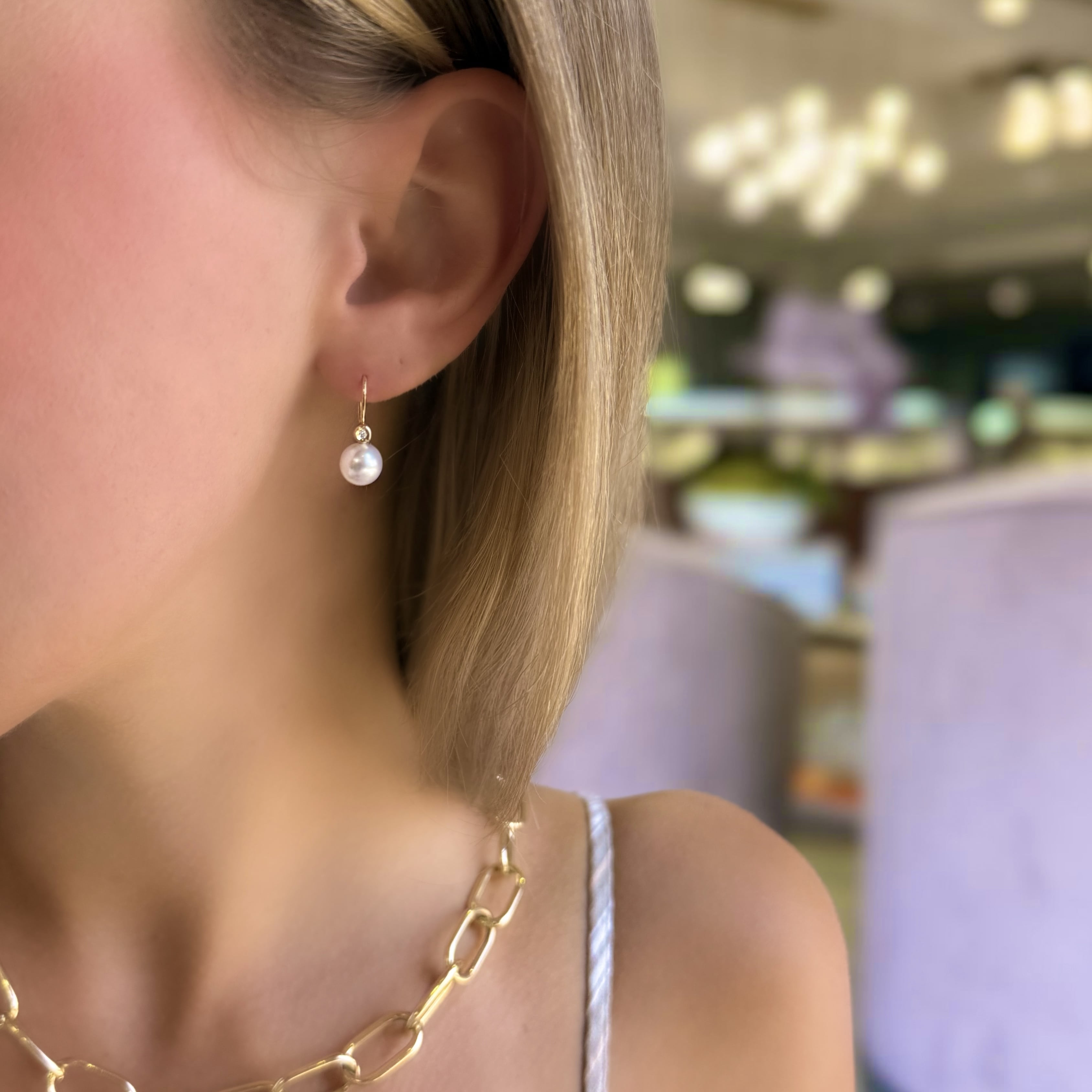 Pearl and Diamond Threader Earrings