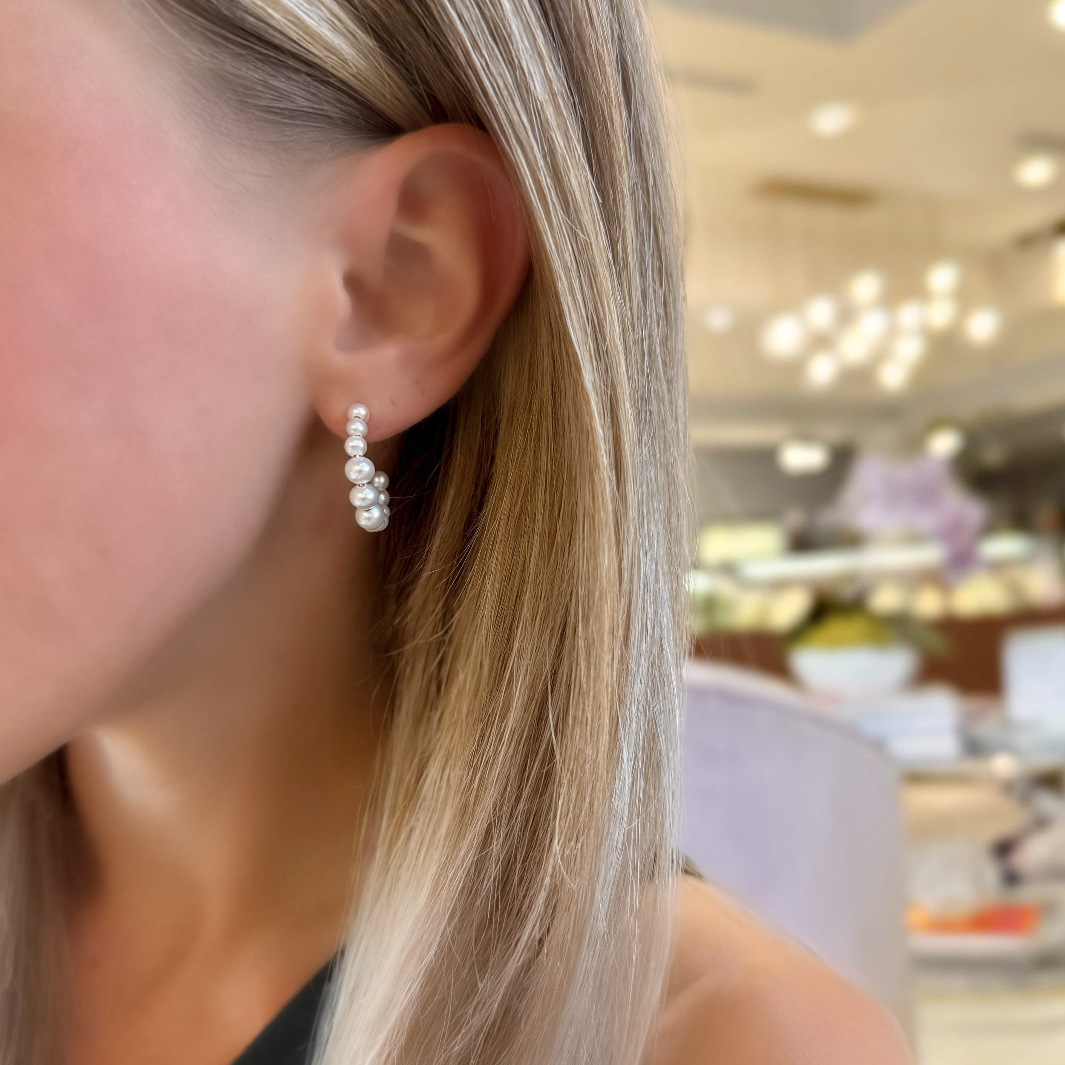 Small Graduated Pearl Hoop Earrings