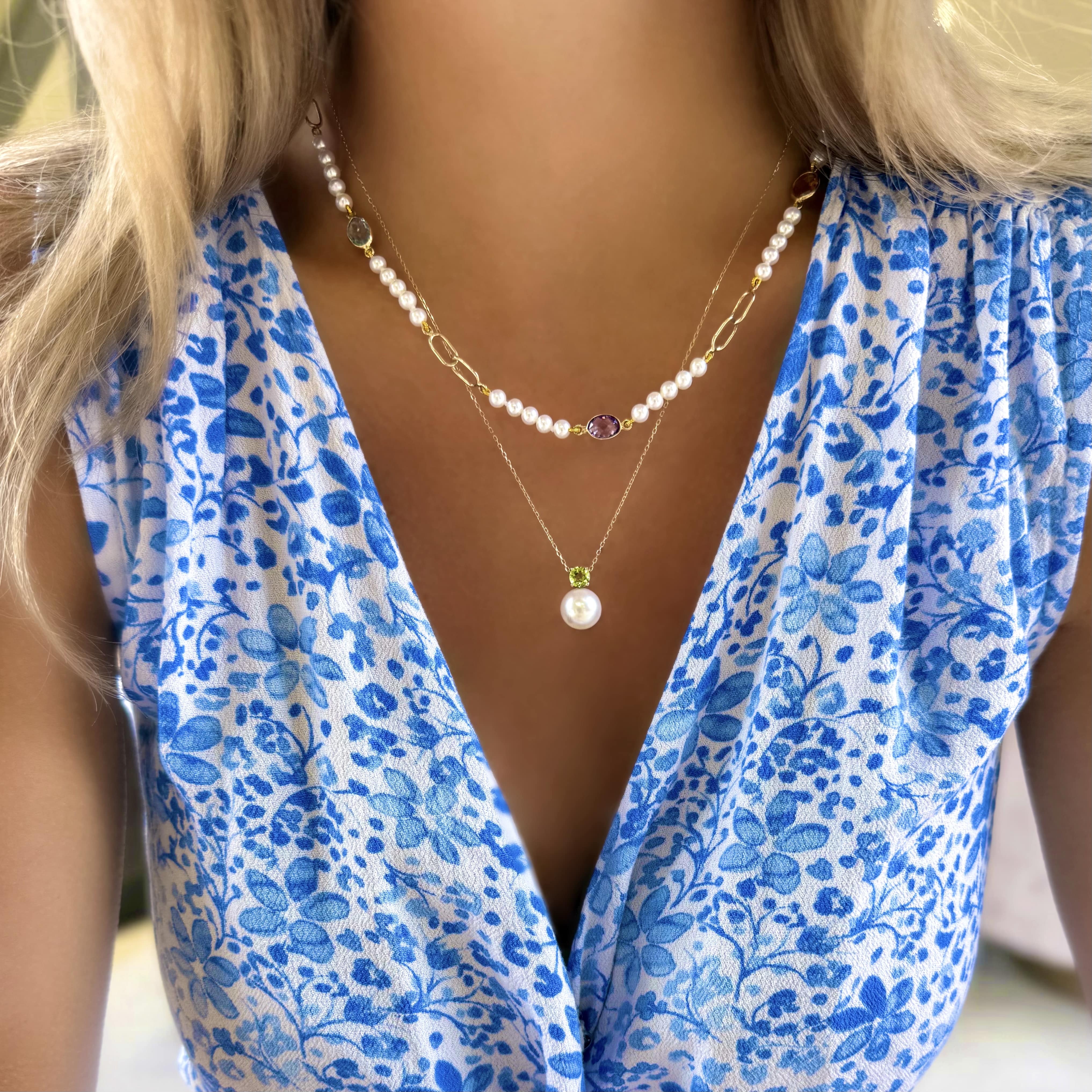 Peridot and Pearl Necklace