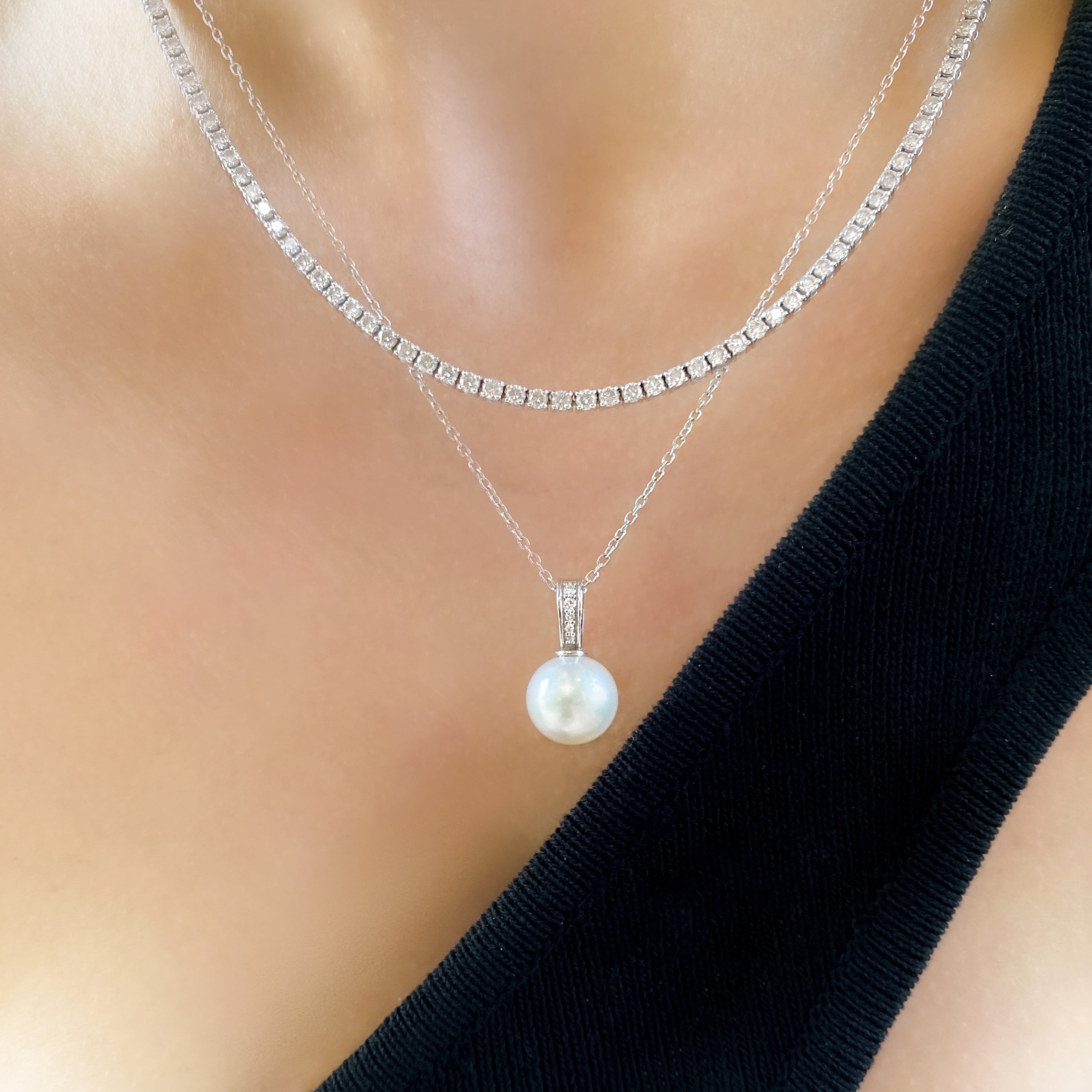 Pearl and Diamond Pendant Necklace