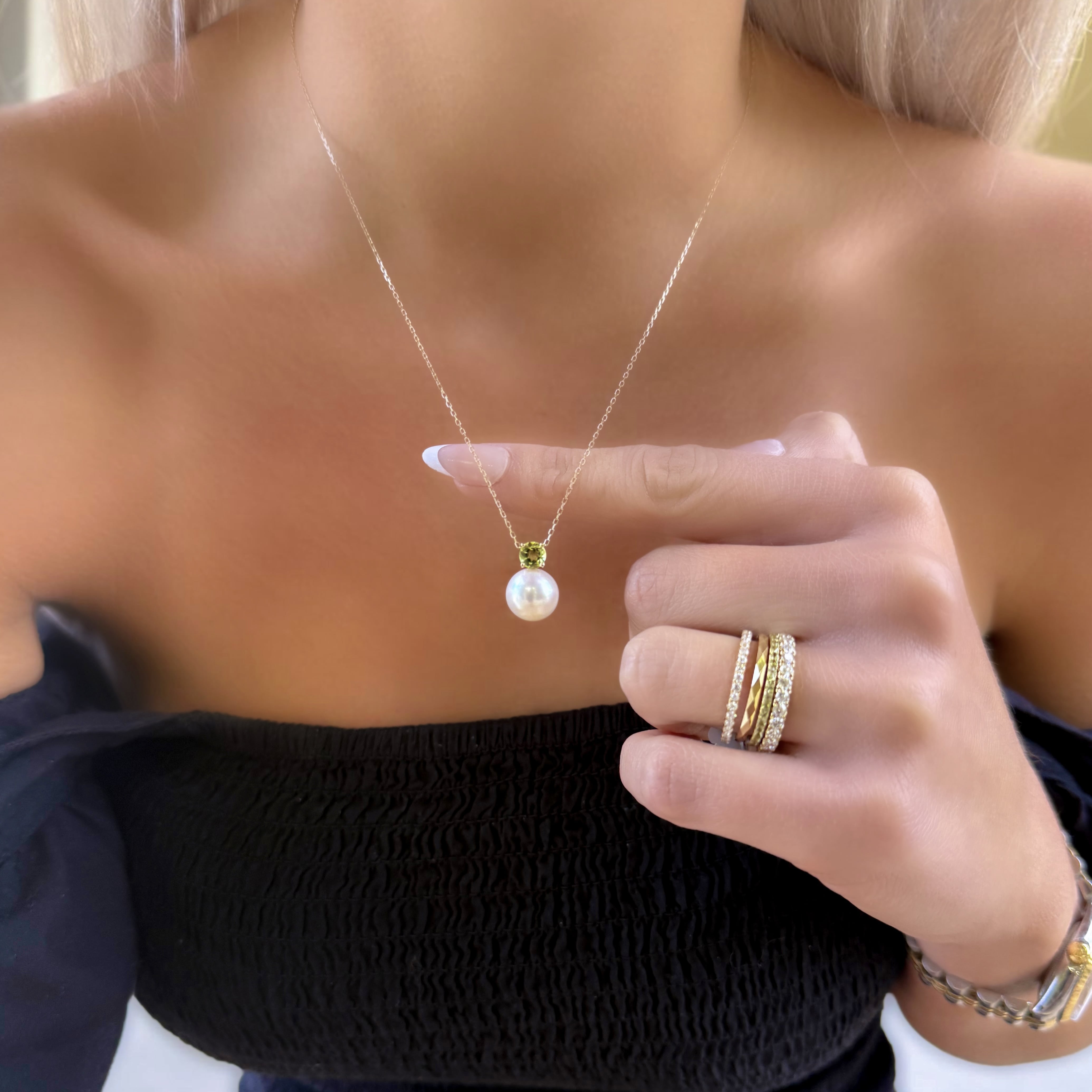 Peridot and Pearl Necklace