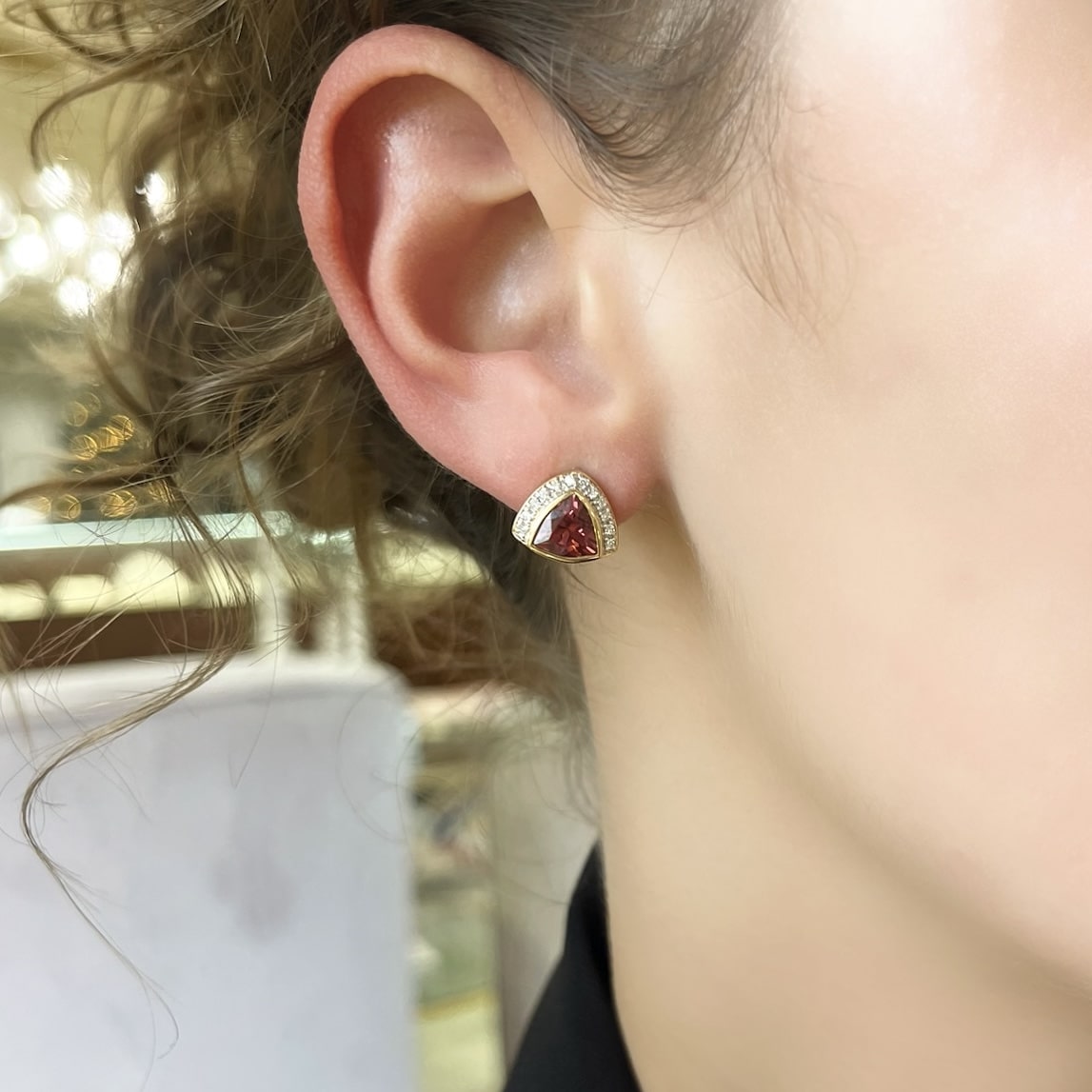 Trillion Pink Tourmaline and Diamond Earrings